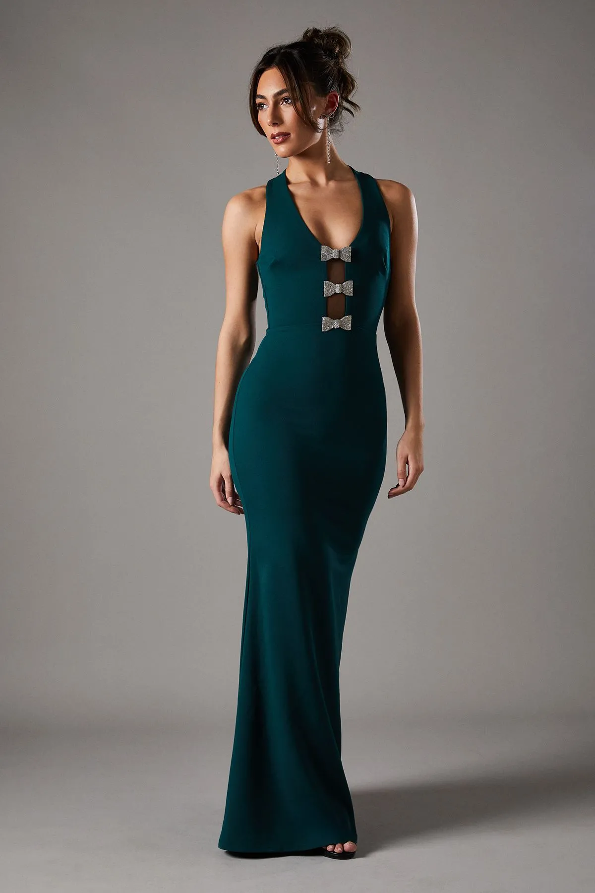 Halter Maxi Dress With Diamante Bow Trim
