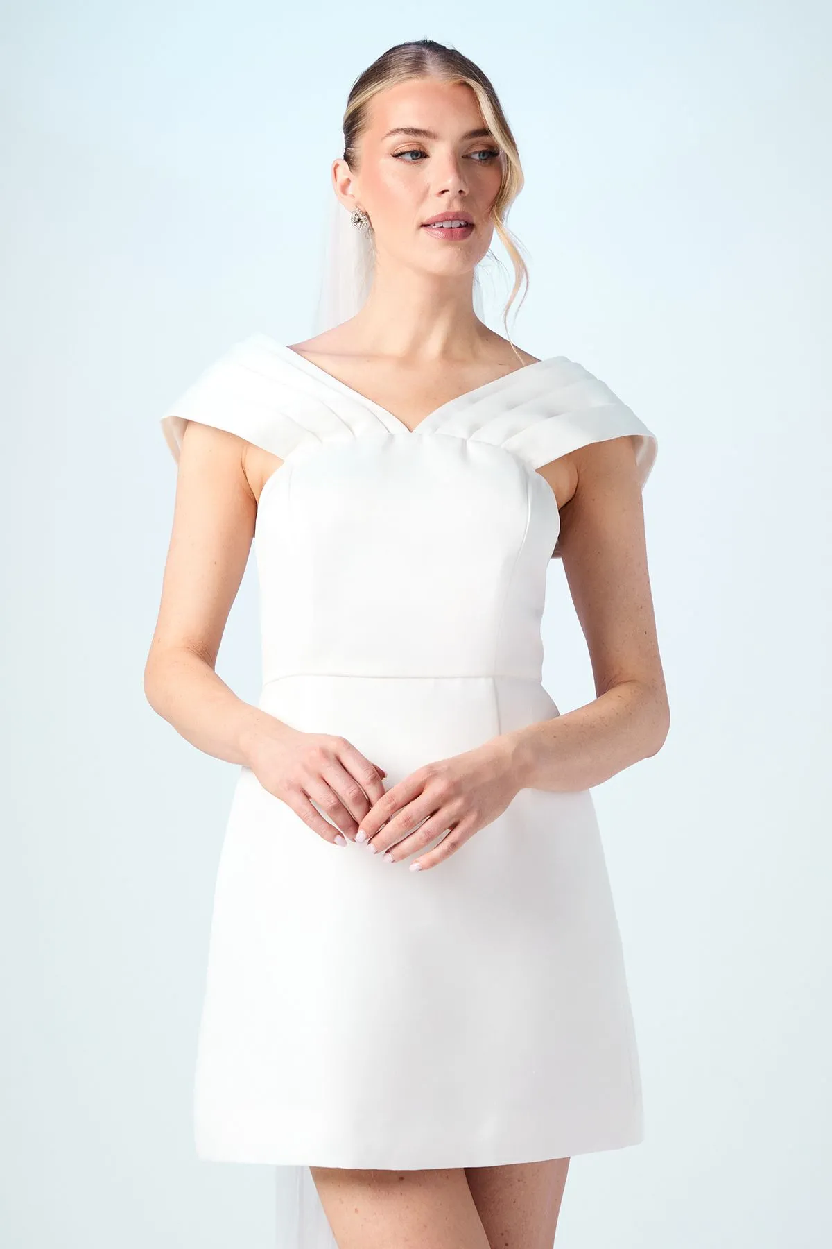 Bardot Satin Bridal Mini Dress