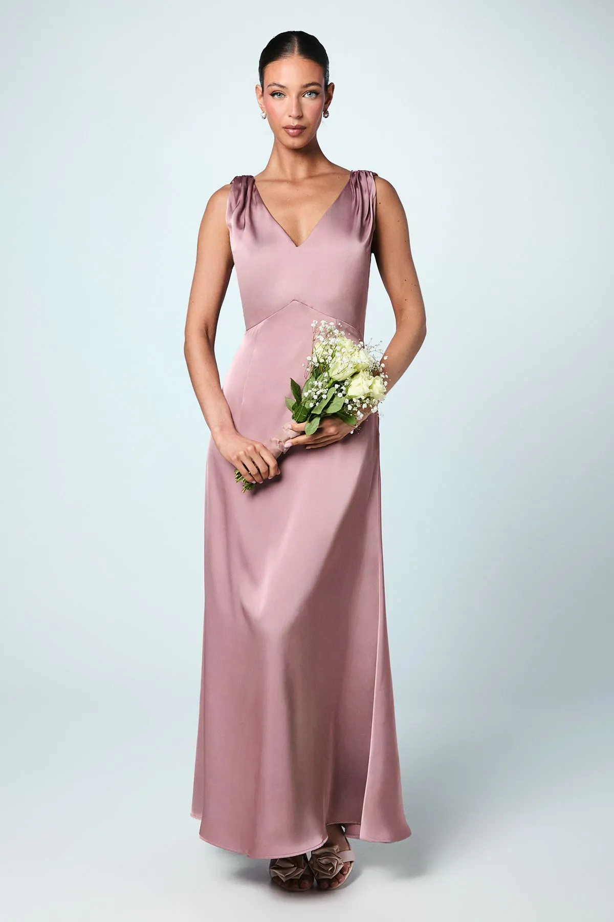 Satin V Neck Bridesmaid Dress