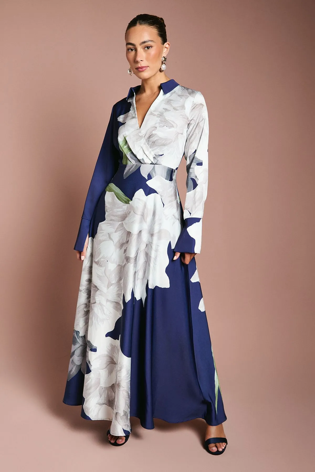 Placement Print Wrap Front Maxi Dress