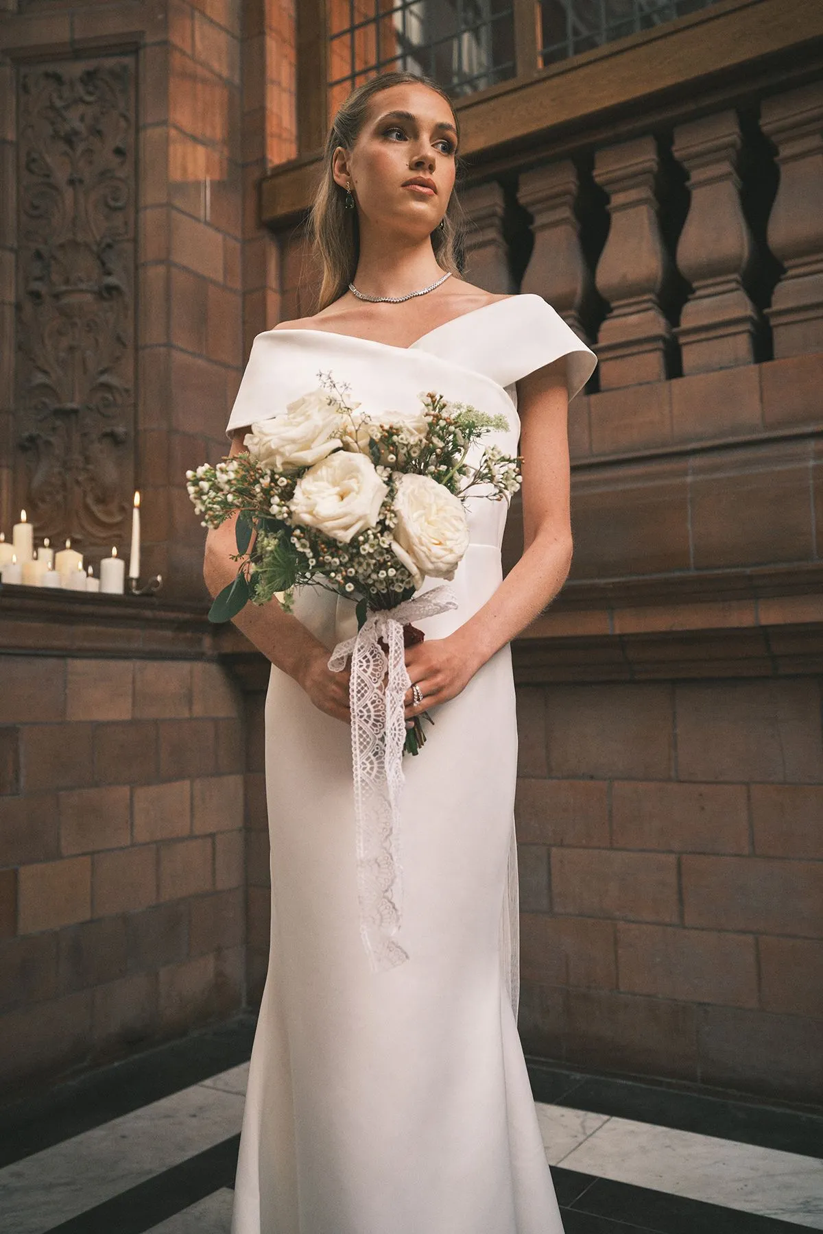 Bardot Bow Back Fishtail Wedding Dress