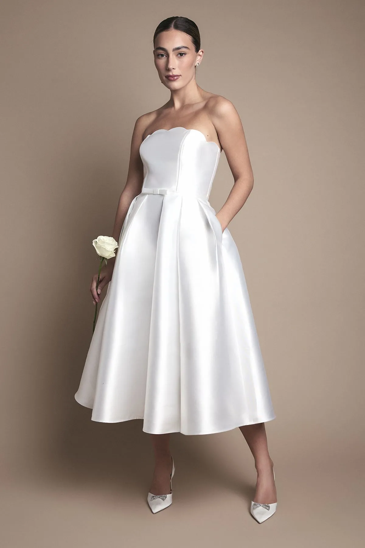 Scalloped Strapless Midi Wedding Dress