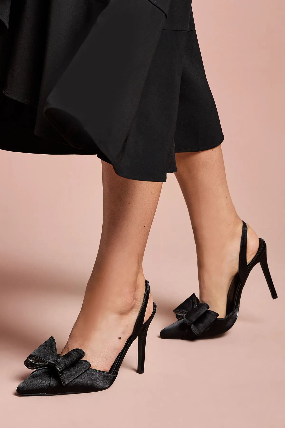 Wide Fit Tamara Satin Bow Sling Back Stiletto Court Shoes
