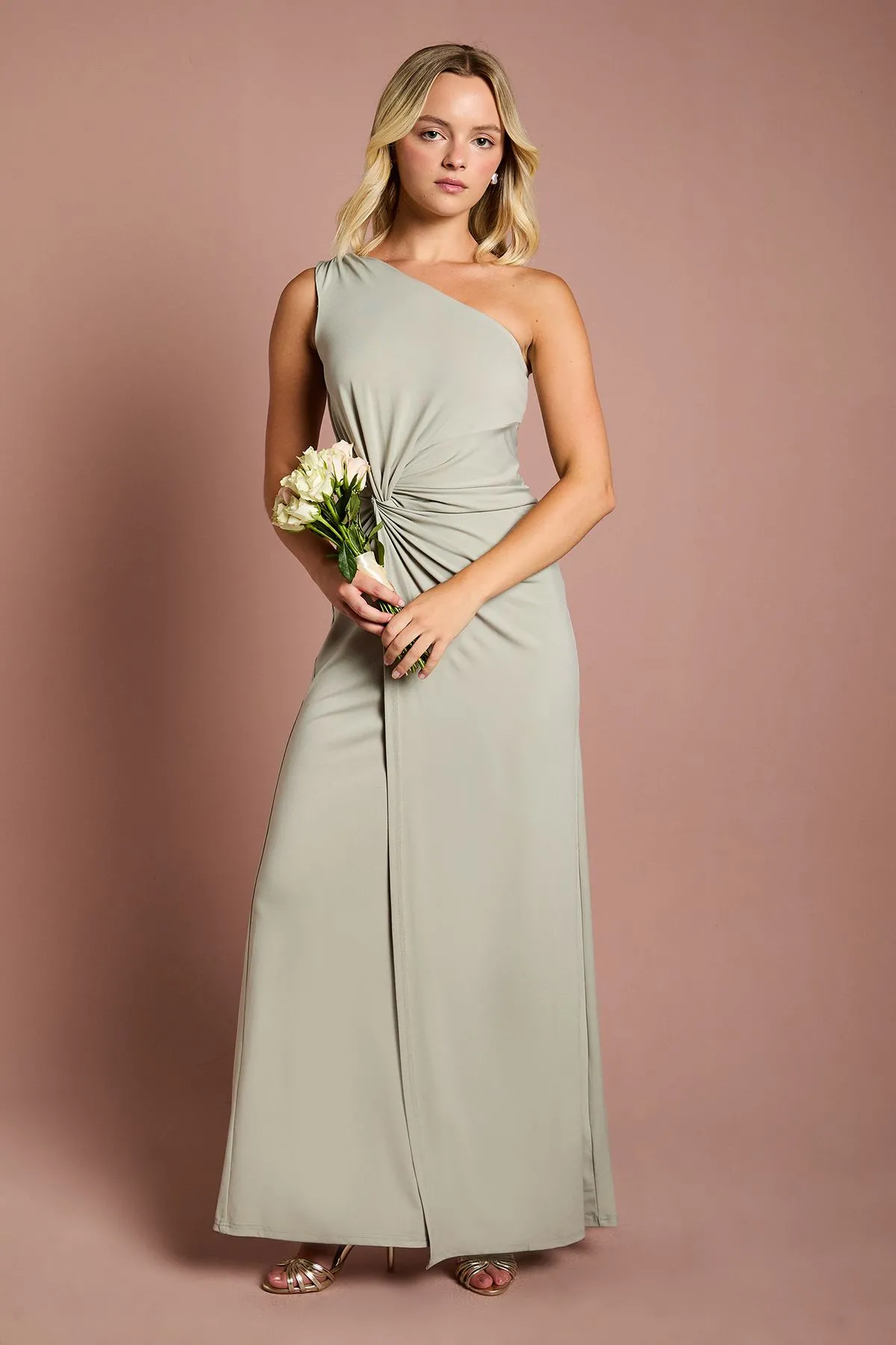 Teen Coast Jersey One Shoulder Twist Detail Bridesmaid Dress