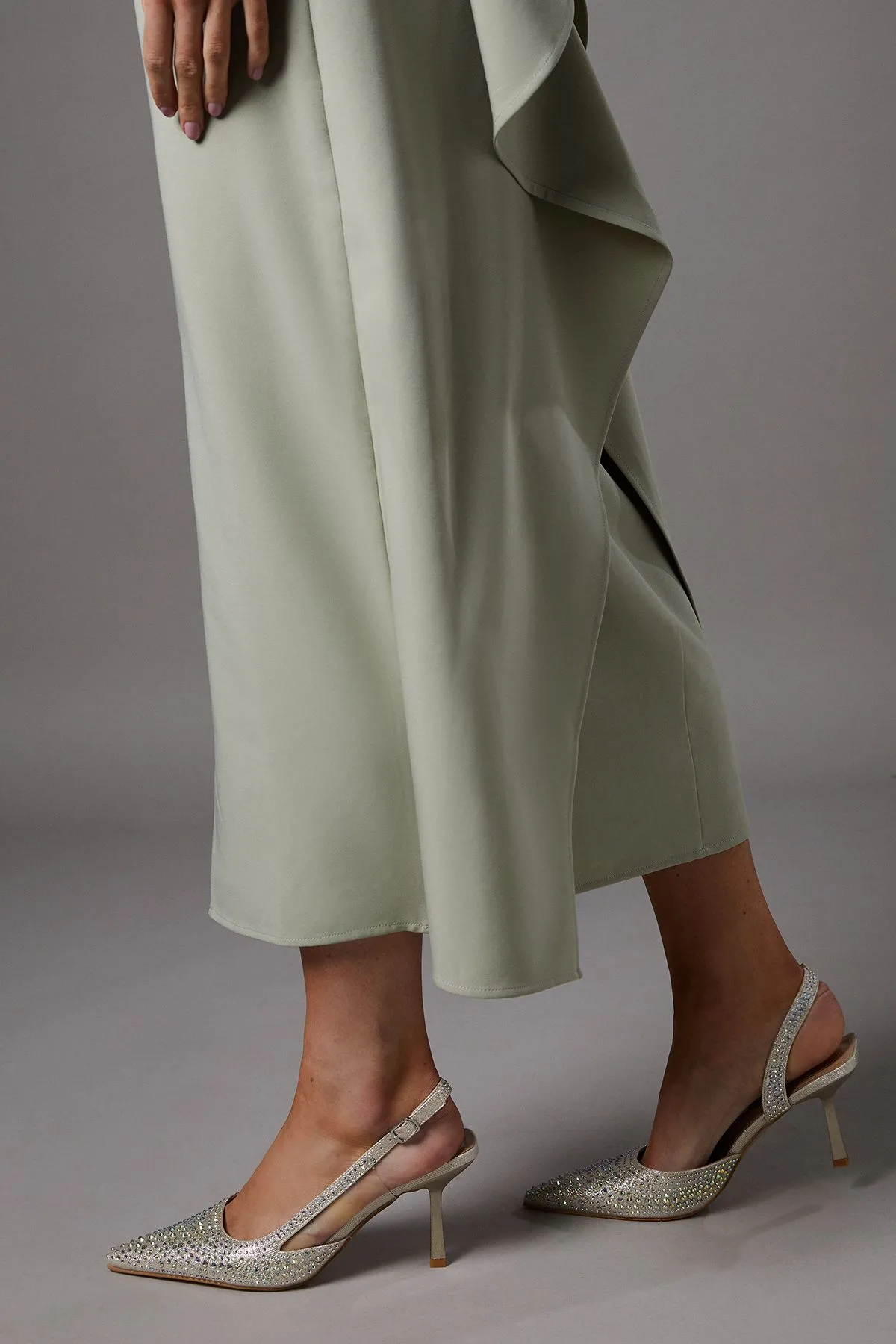 Tigerlilly Diamante Glitter Textile Sling Back High Stiletto Heel Court Shoes