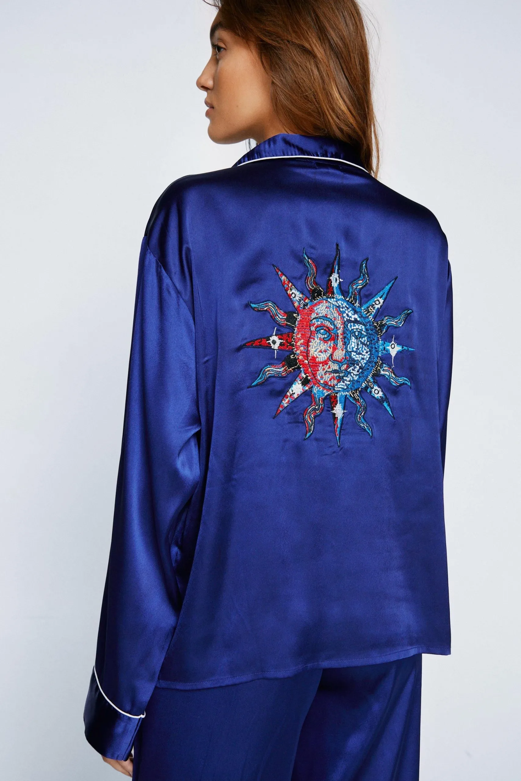 Embroidered Sun & Moon Shirt & Trouser Pj Set