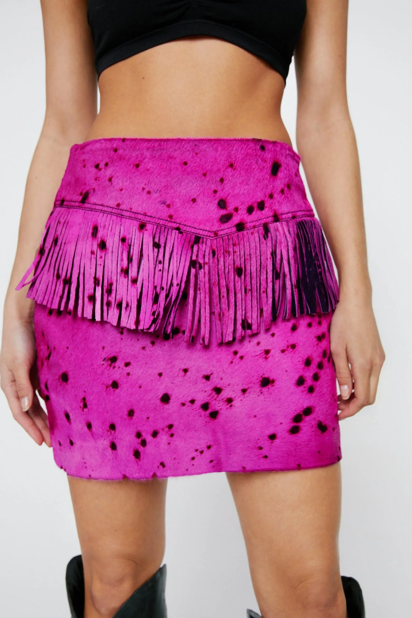Real Pony Hair Fringe Mini Skirt