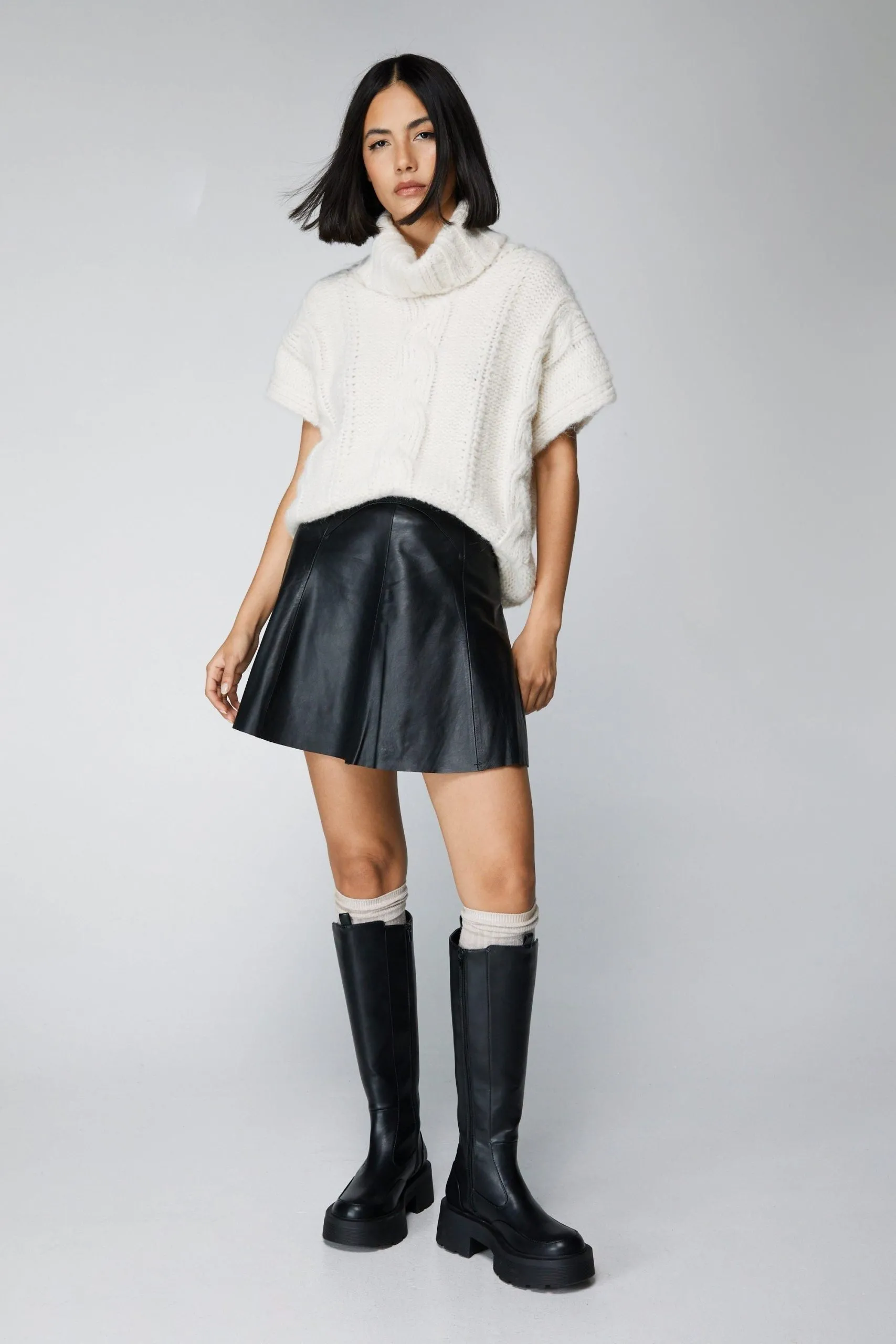 Essentials Real Leather Flippy Skirt