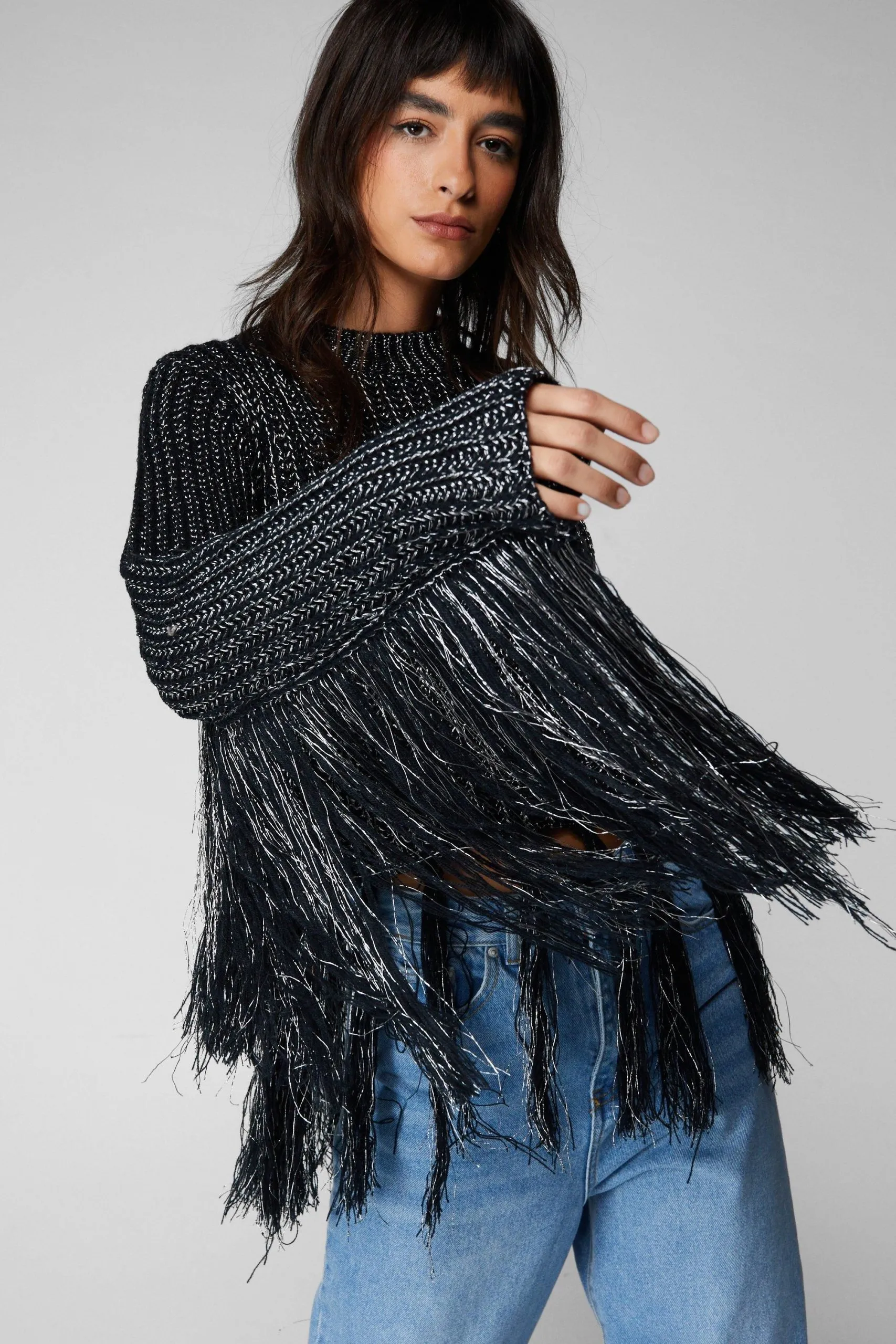 Metallic Fringe Knit Sweater