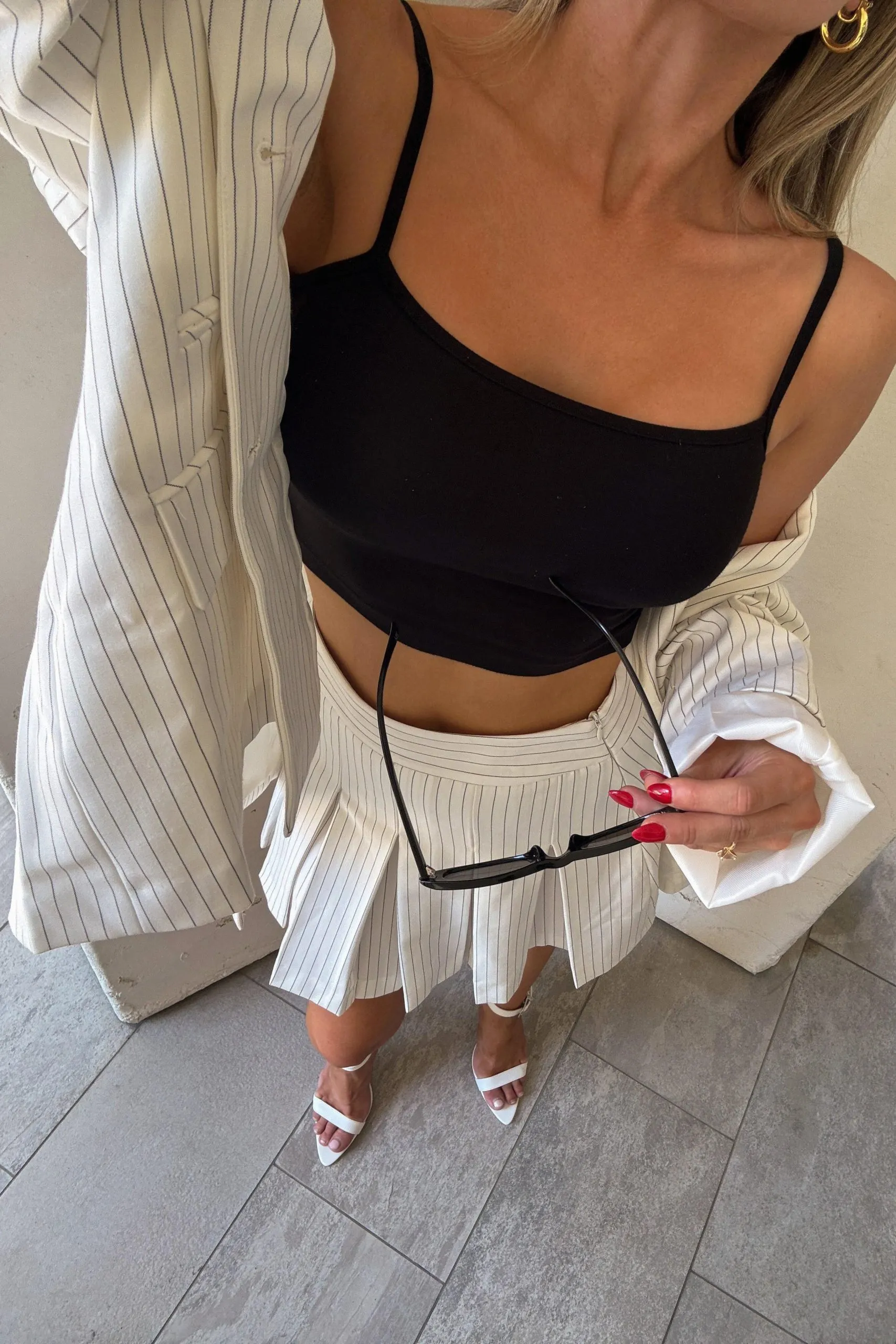Tailored Pinstripe Pleated Mini Skirt