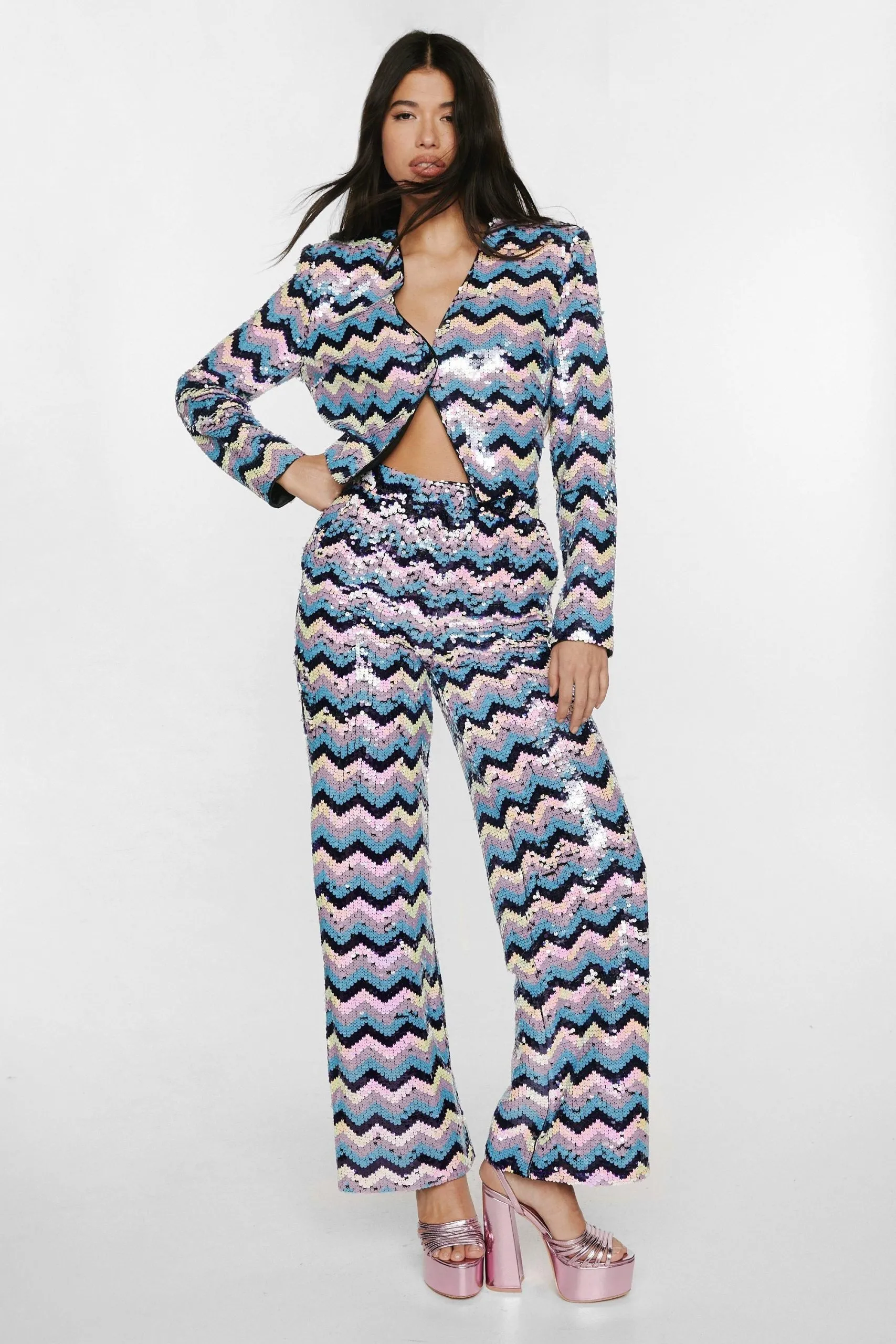 Wave Sequin Wide Leg Pants