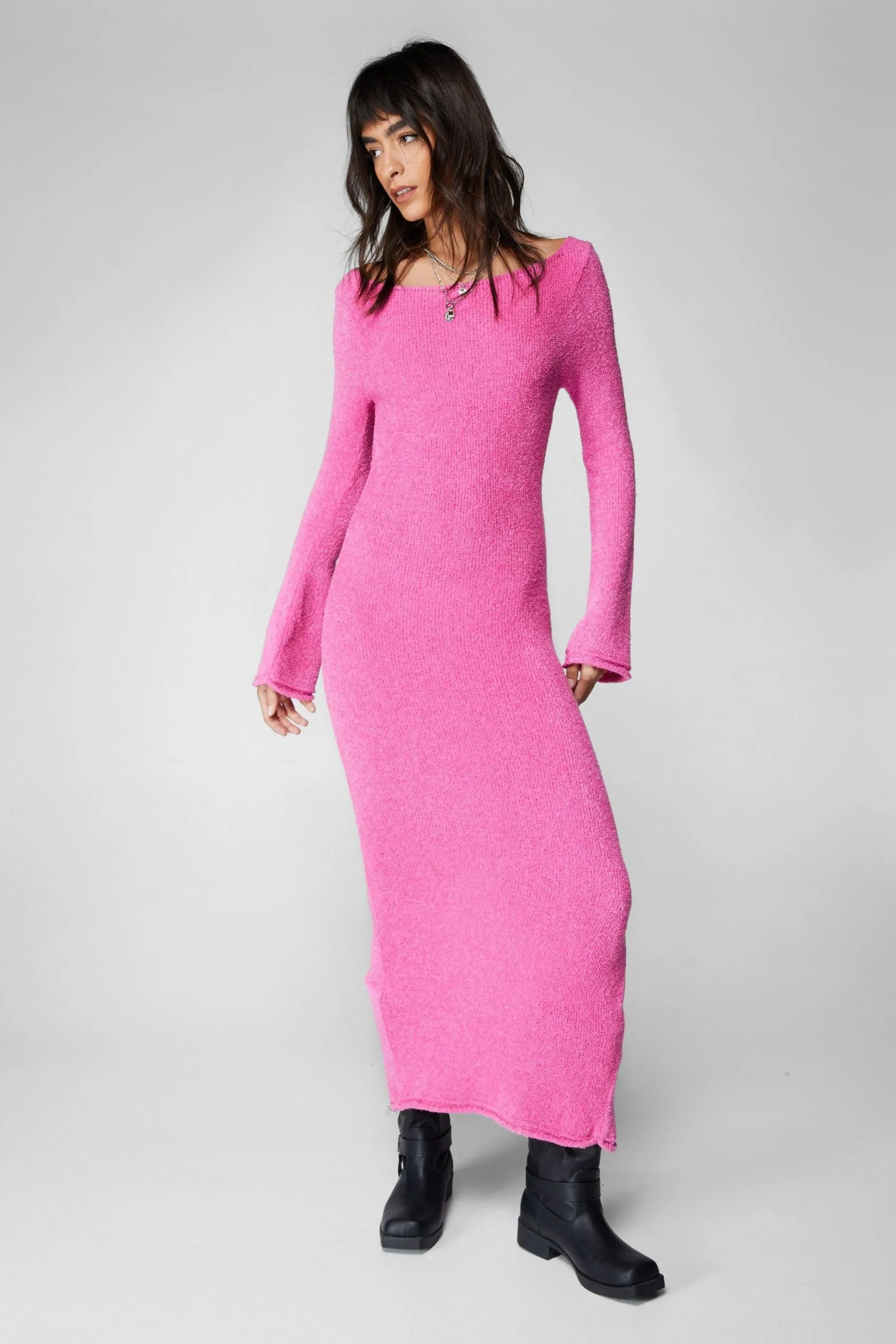 Boucle Long Sleeve Maxi Dress