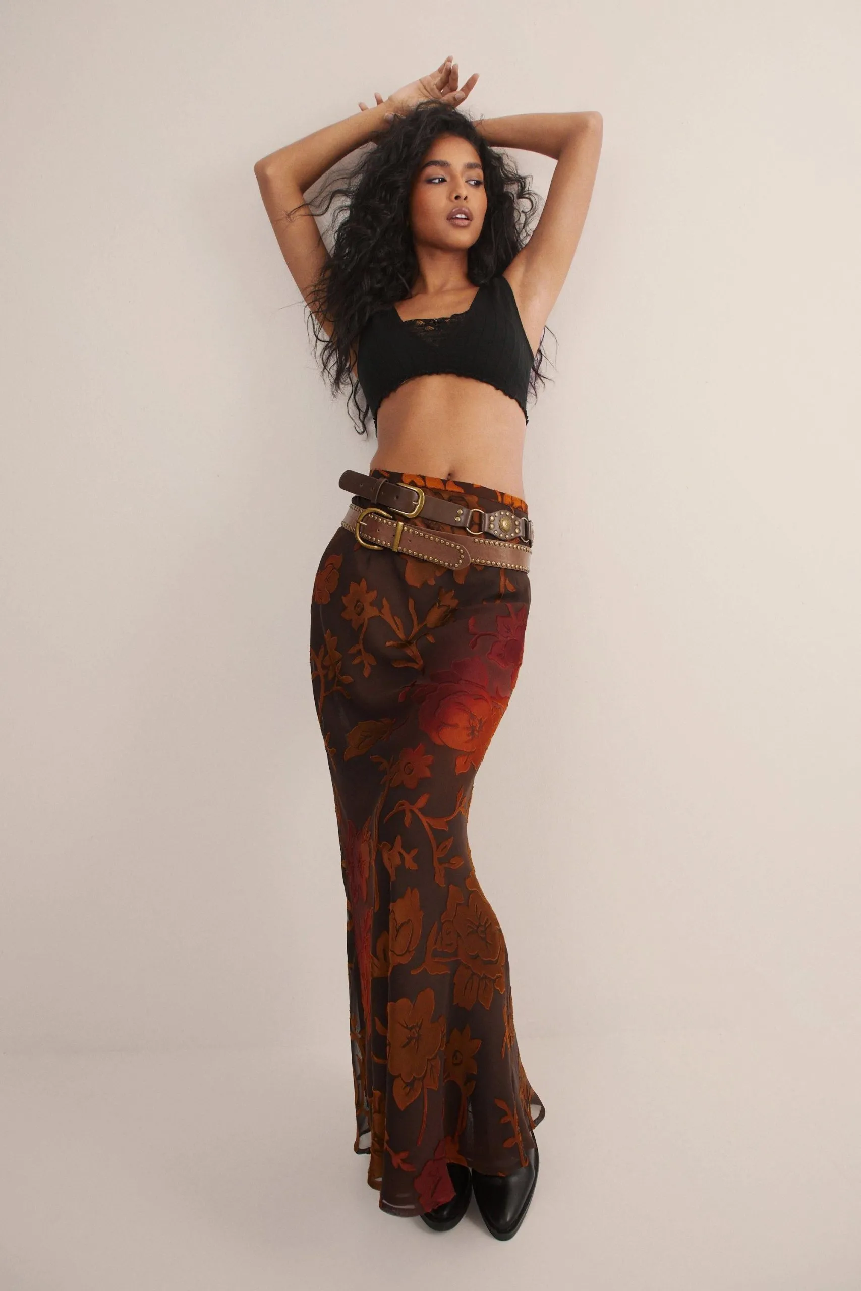 Burnout Bias Cut Maxi Skirt