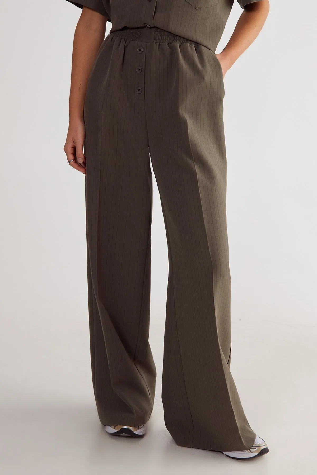 Pinstripe Button Front Detail Tailored Trouser.