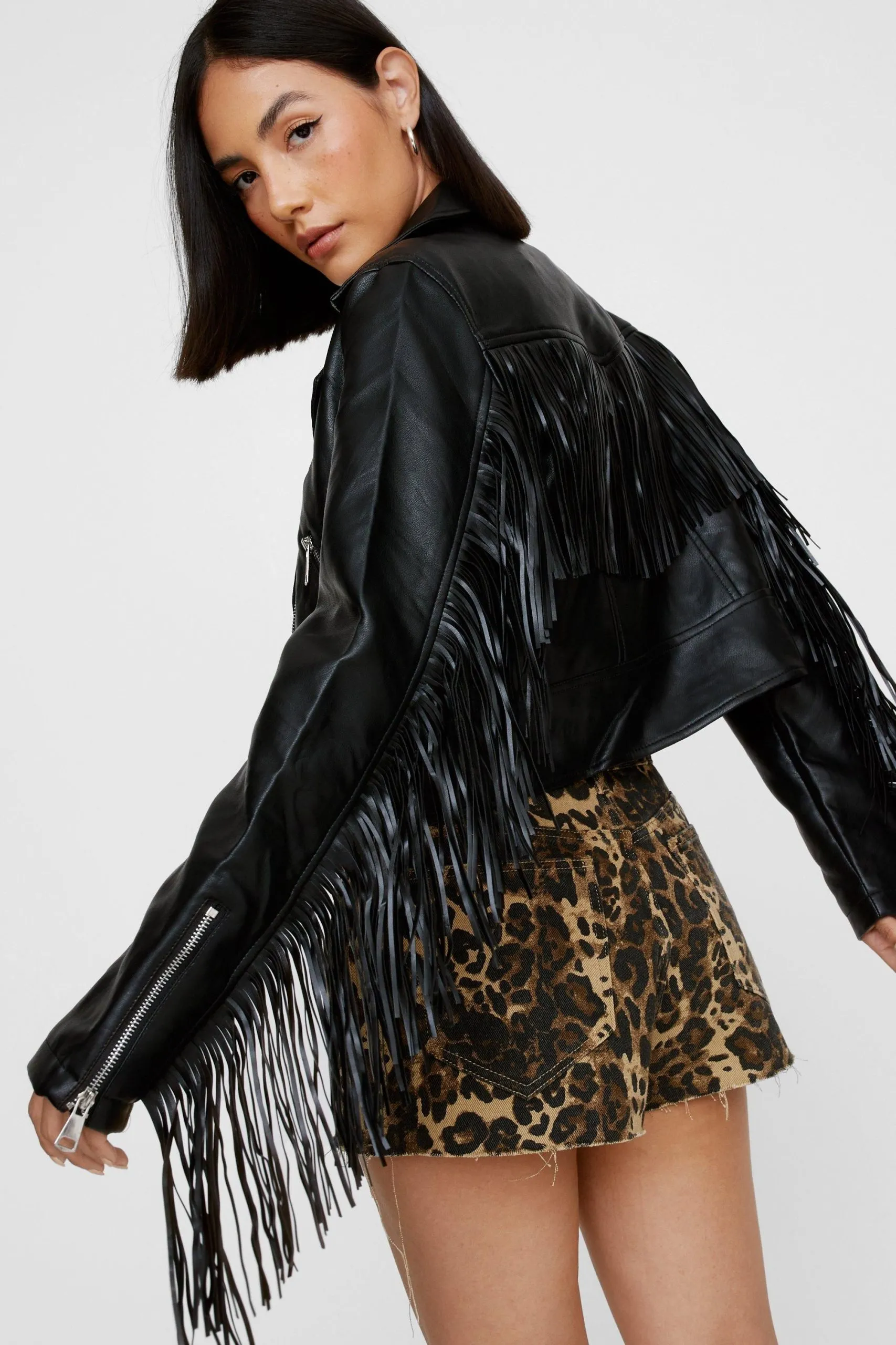 Faux Leather Fringe Jacket