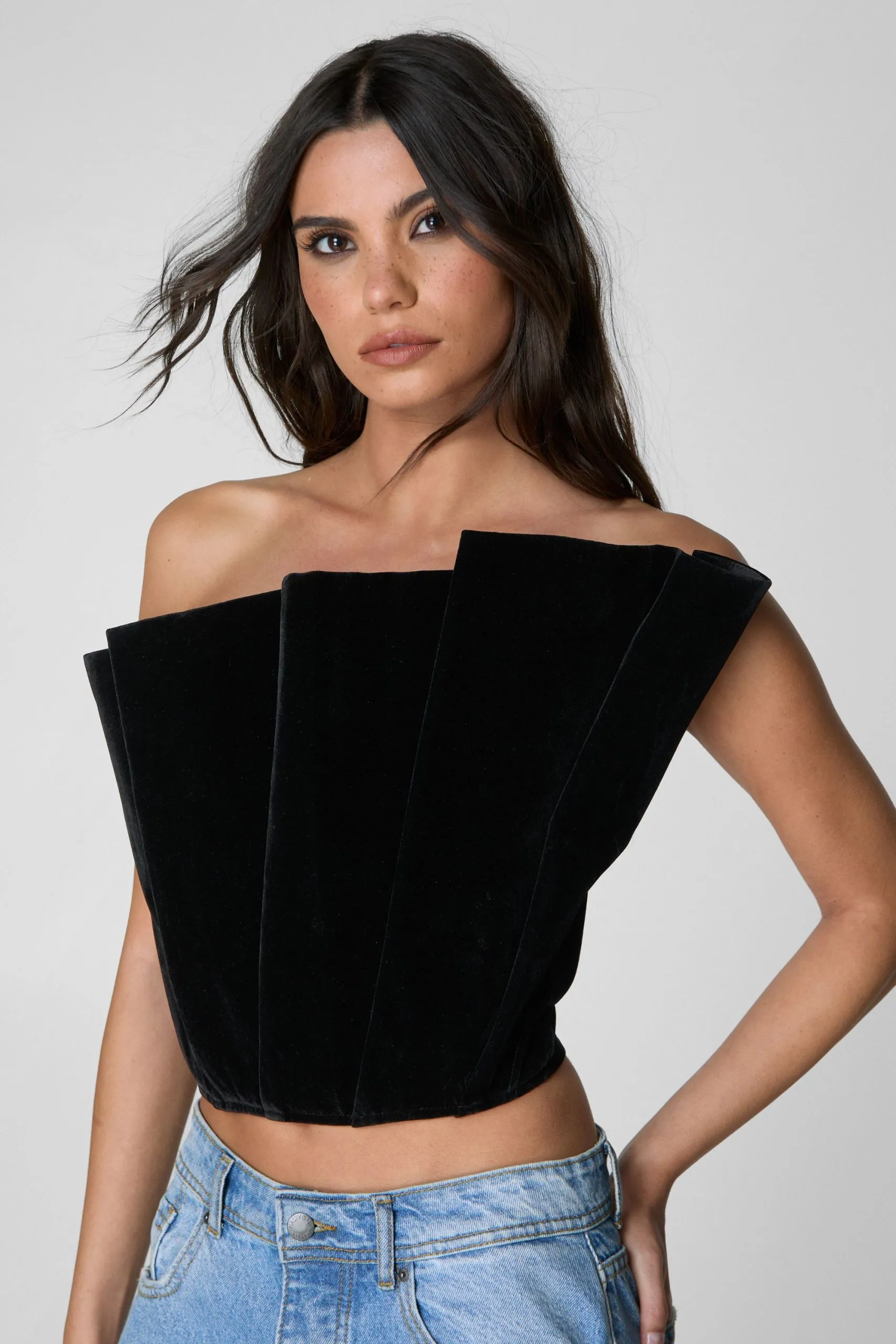 Velvet Structured Fan Bandeau Top