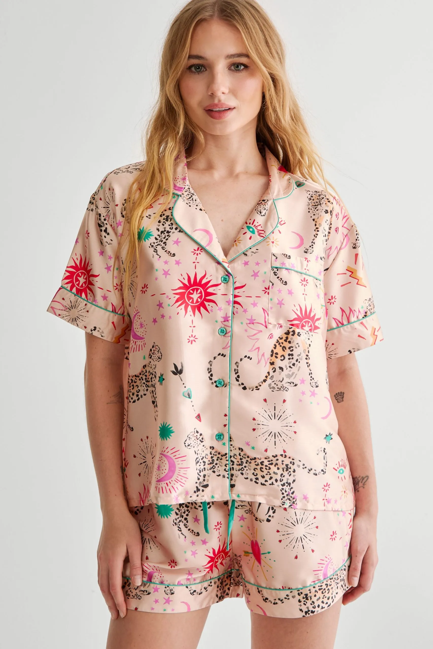 Tiger Celestial Print Pajama Short Set