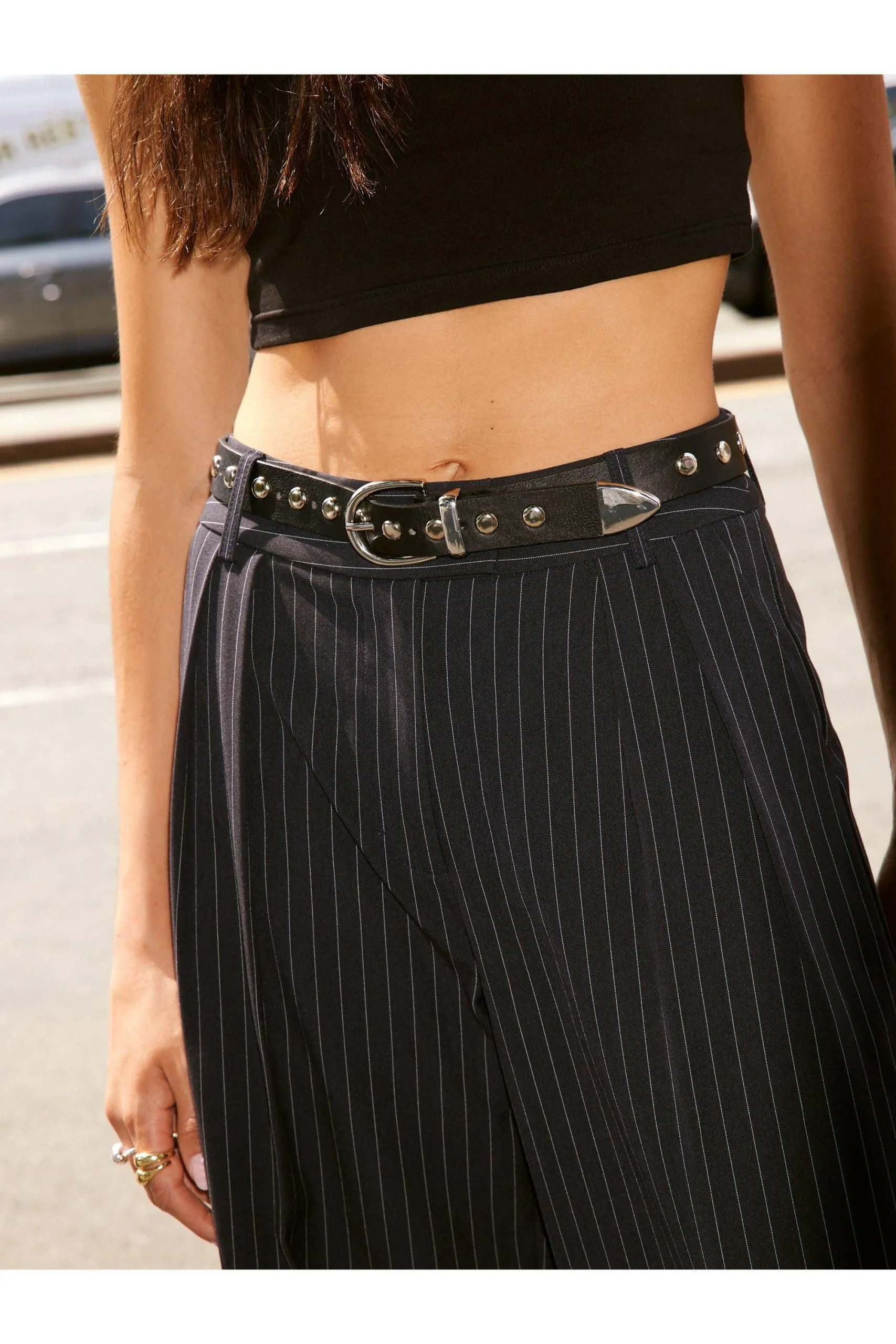 Faux Leather Studded Belt