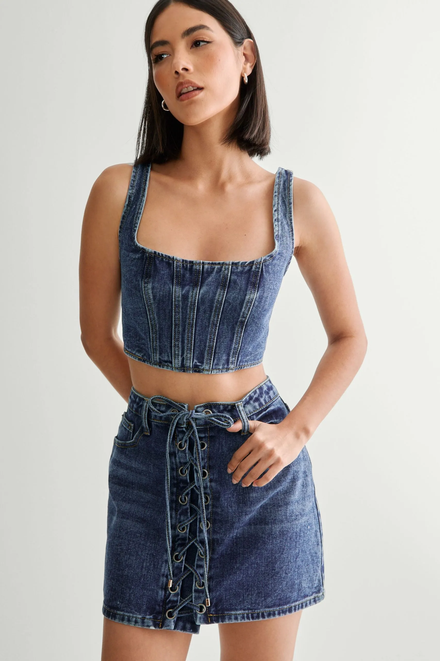 (Az) Lace Front Mini Skirt