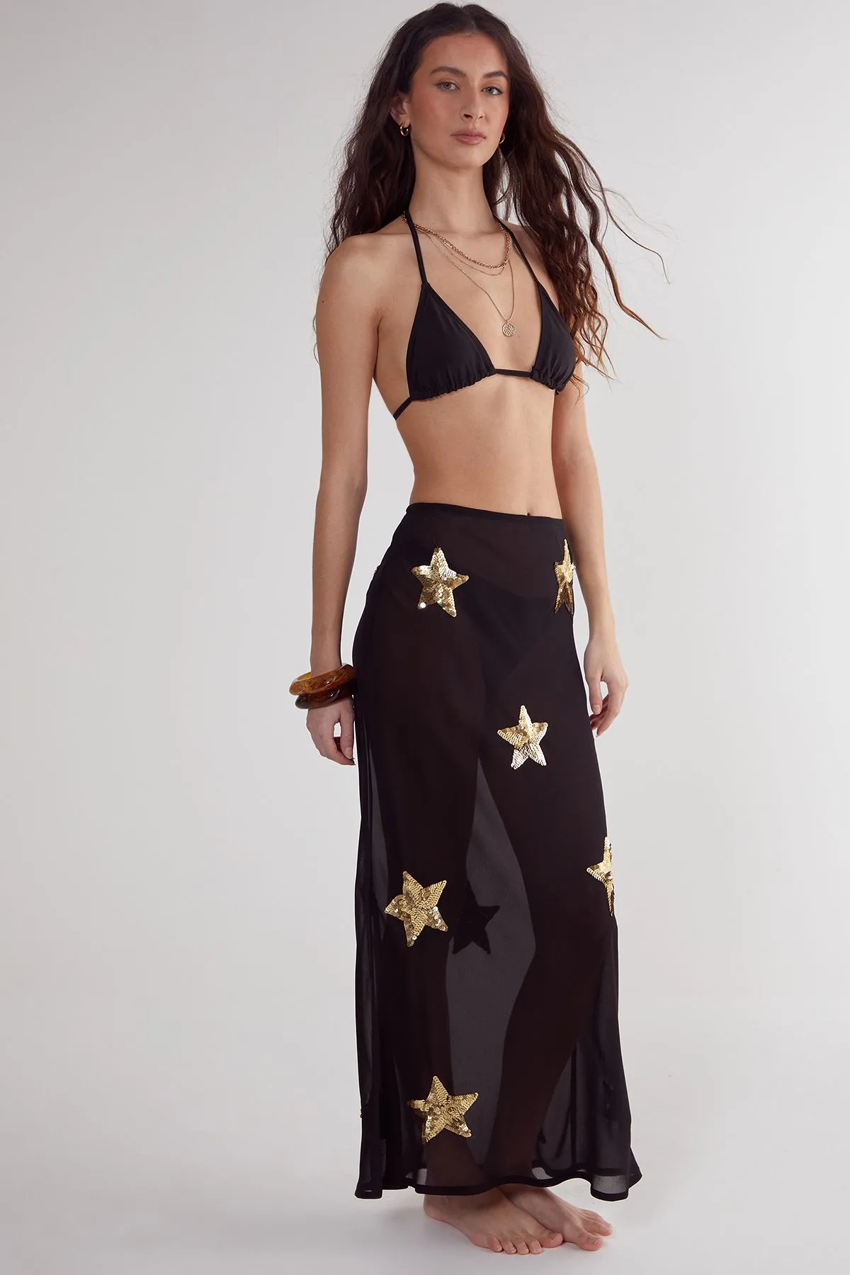 Star Embellished Midi Beach Skirt