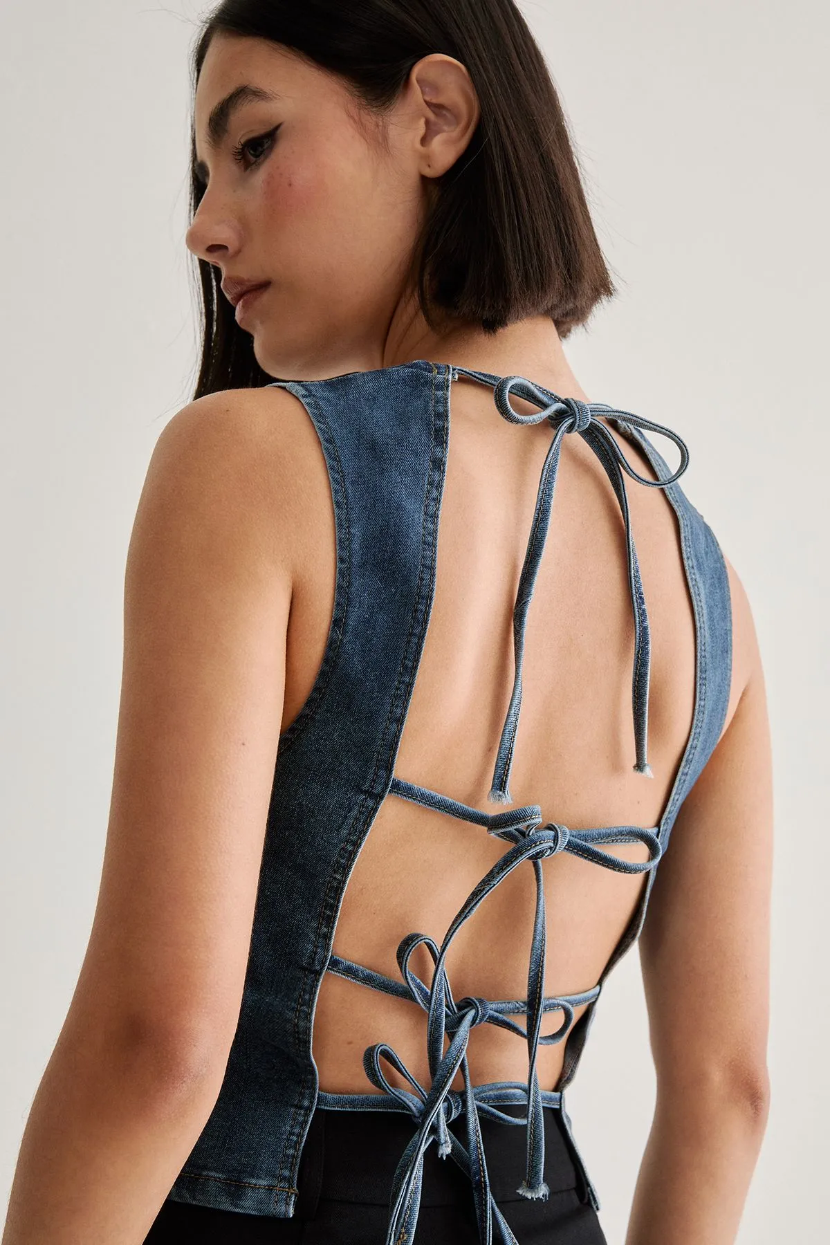 Denim Lace Back Top