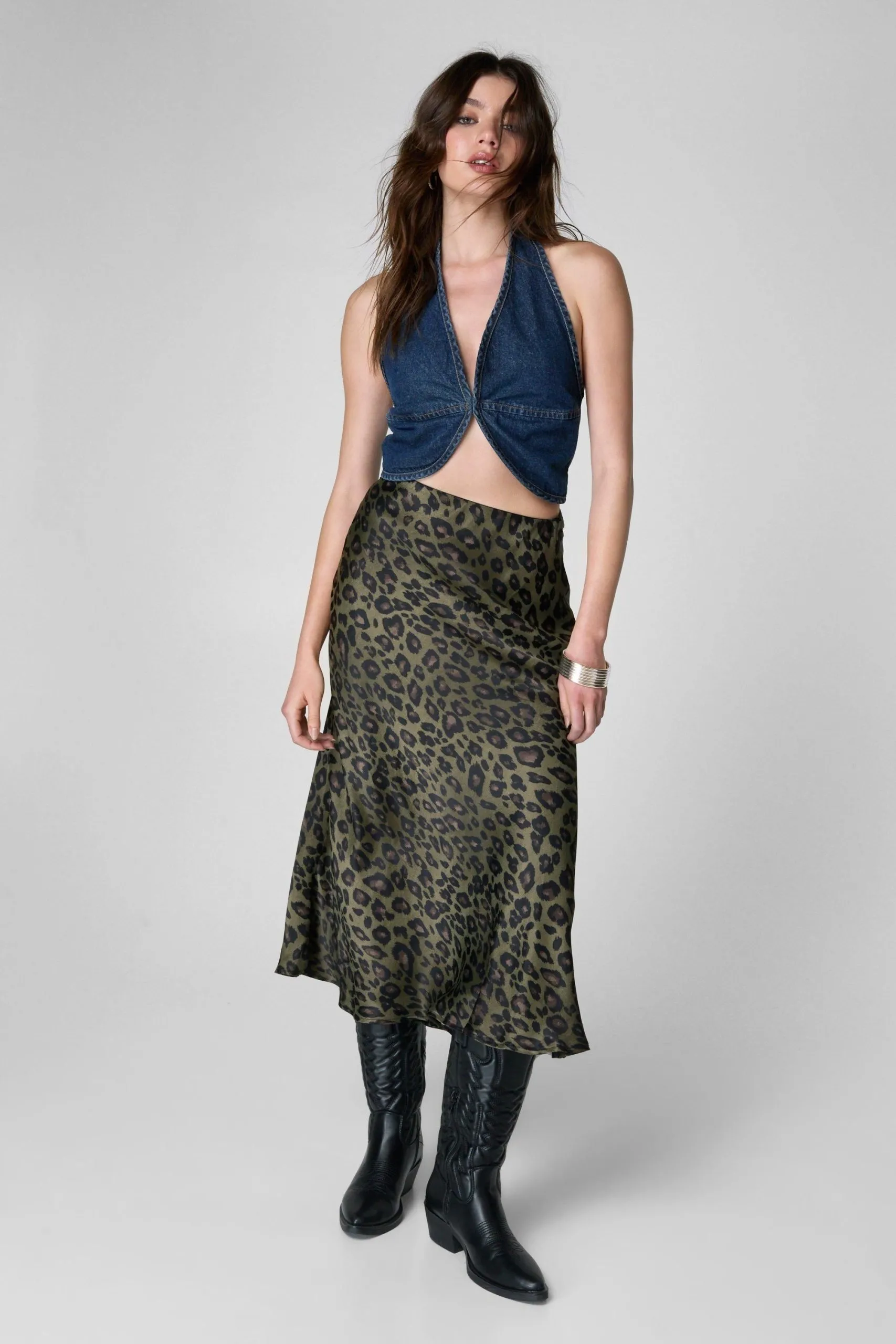 Leopard Satin Maxi Skirt
