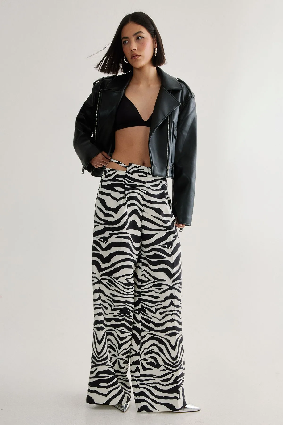 Zebra Print Tailored Cut Out Detail Trouser