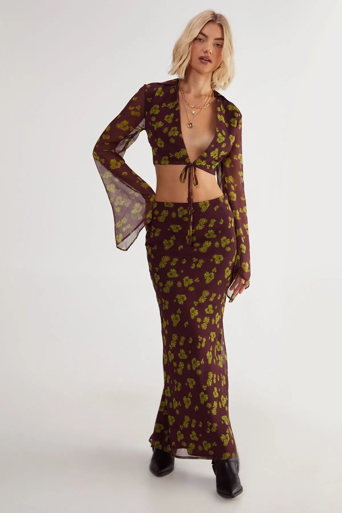 Ditsy Crinkle Chiffon Bias Maxi Skirt