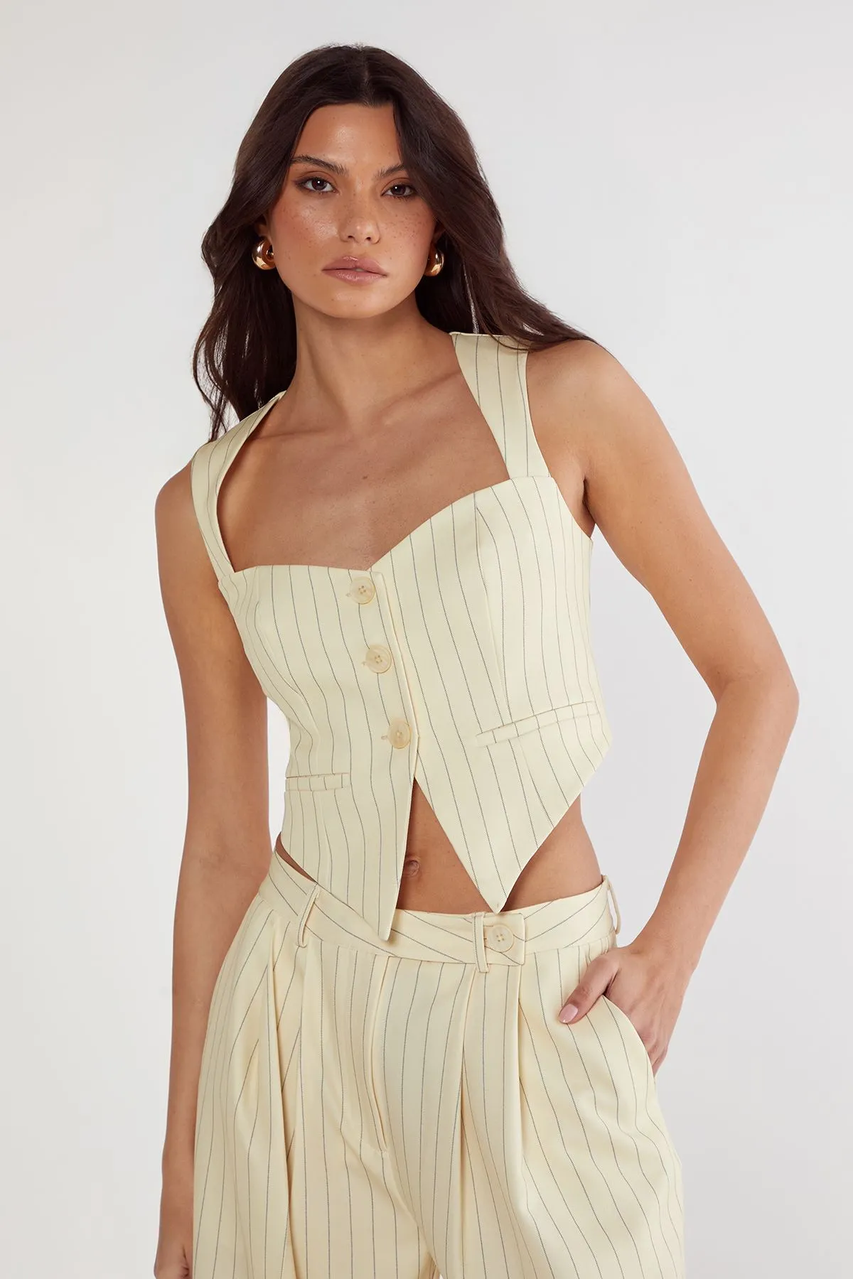Butter Pinstripe Tailored Vest
