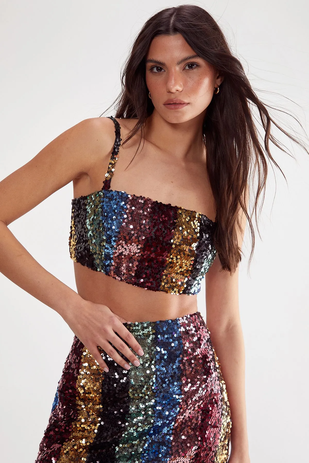 Stripe Sequin Crop Top