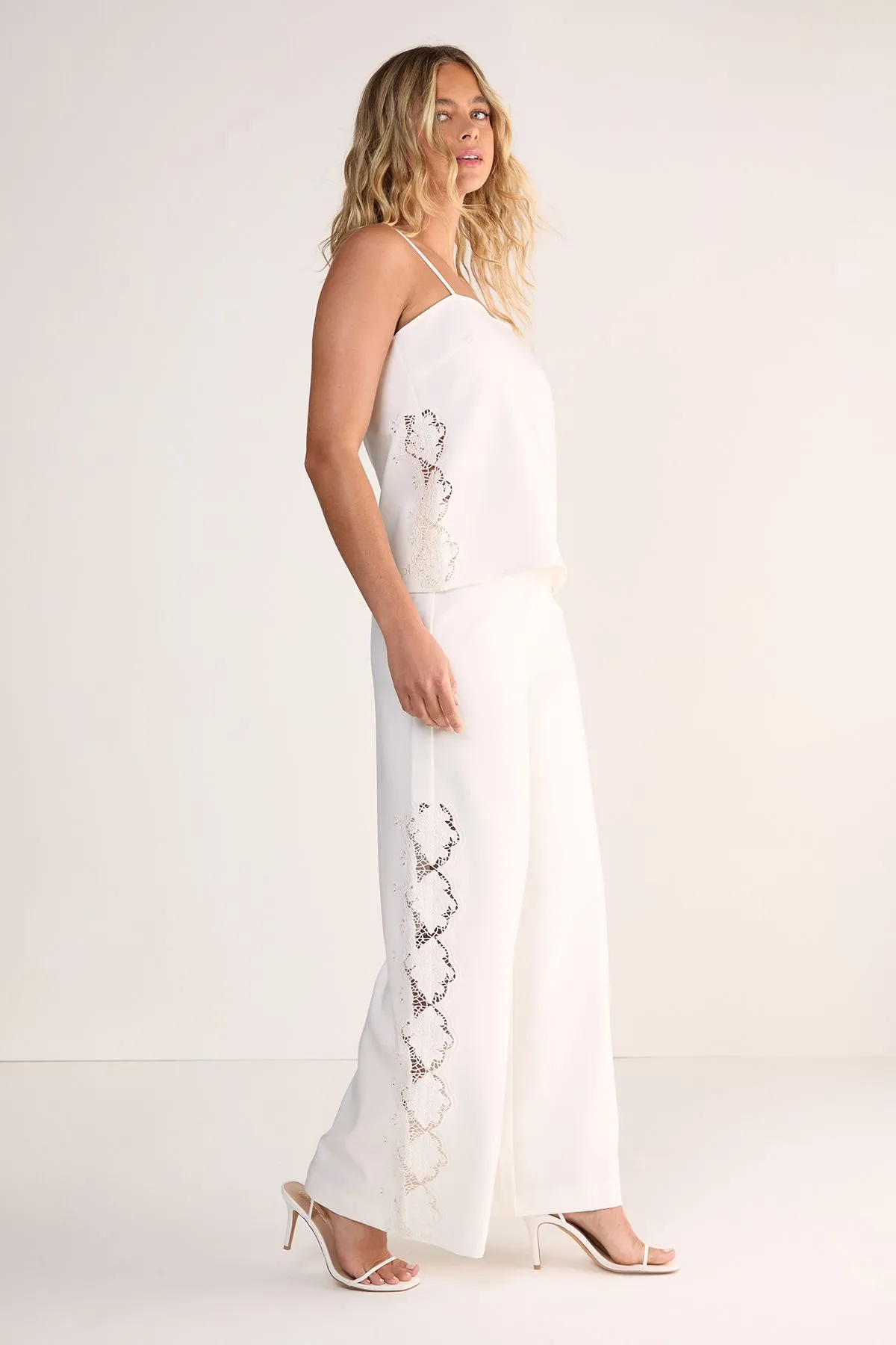 Cutwork Side Tailored Wide Leg Pants
