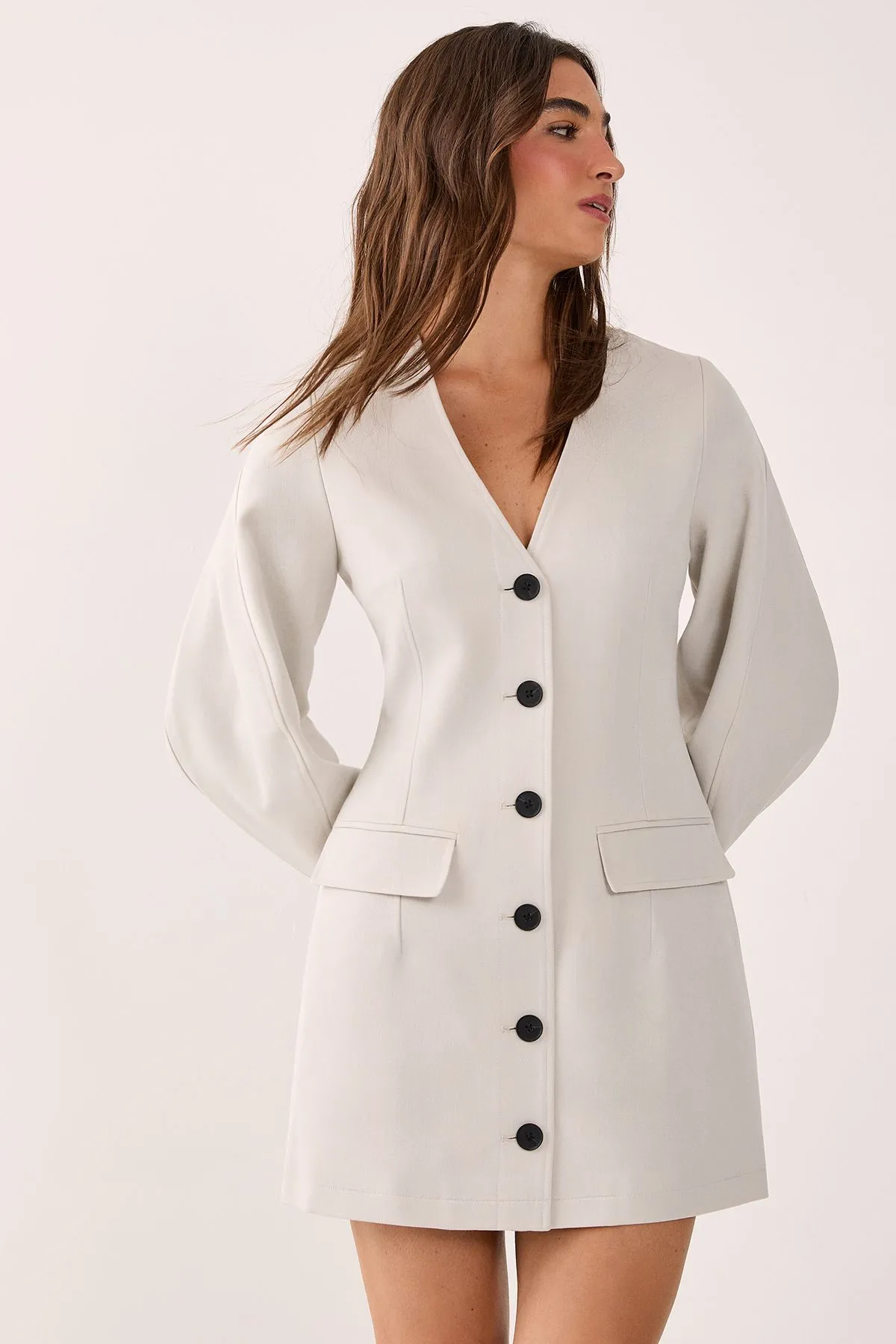 Tailored Cocoon Sleeve Button Through Mini Blazer Dress