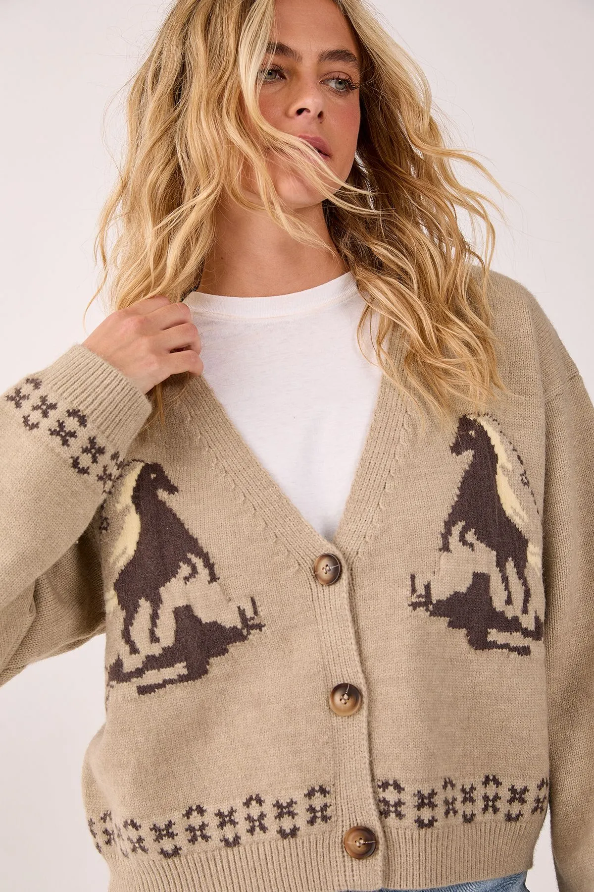 Western Horse Intarsia Boxy Cardigan