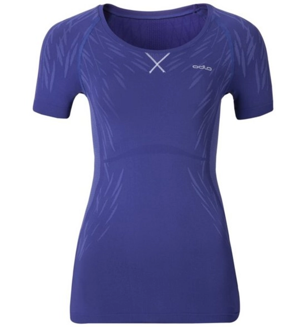 Undershirt Odlo Womens S/S Crew Neck Evolution Light Blac Spectrum Blue Baja Blue