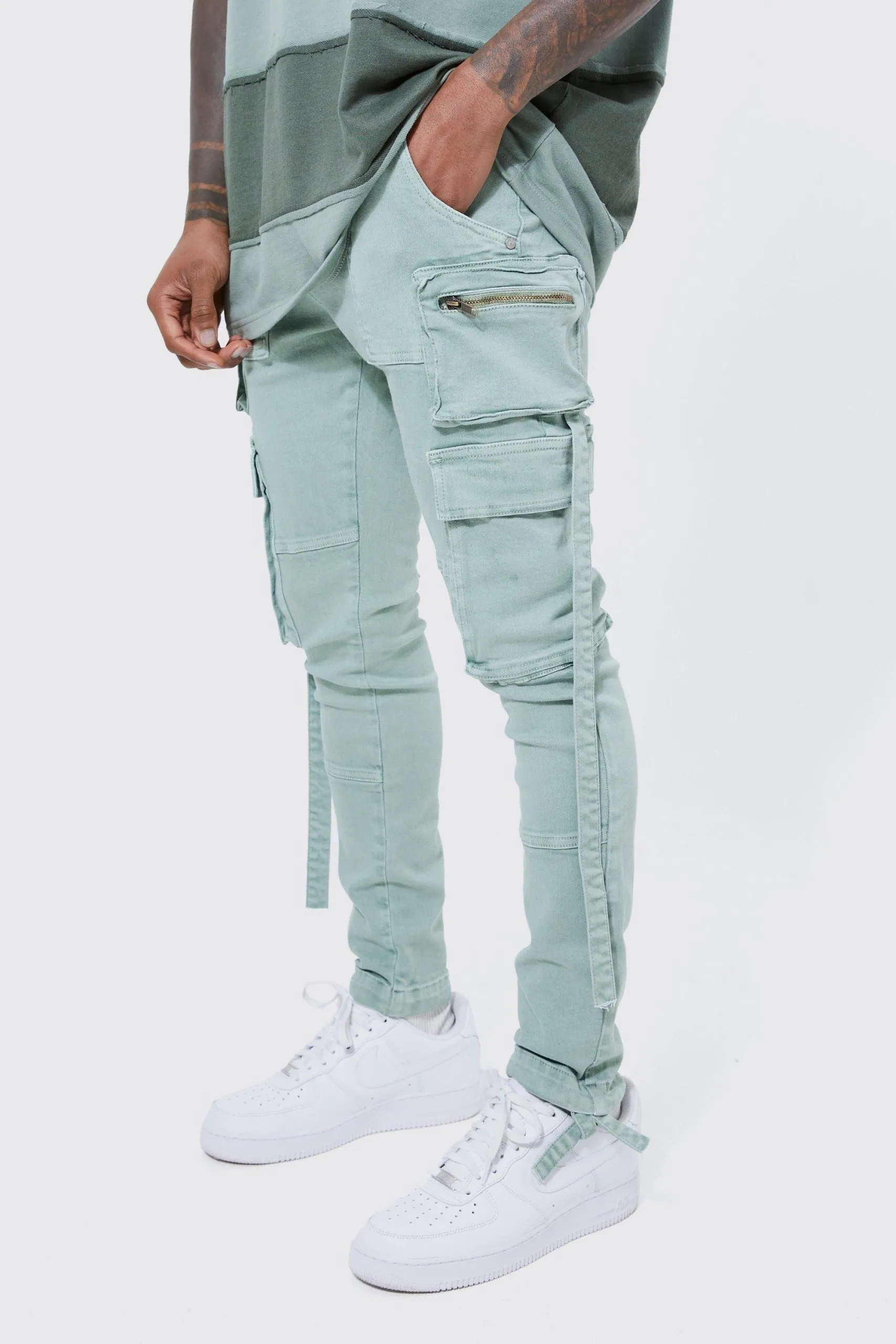 Super Skinny Stretch Strap Detail Cargo Jeans