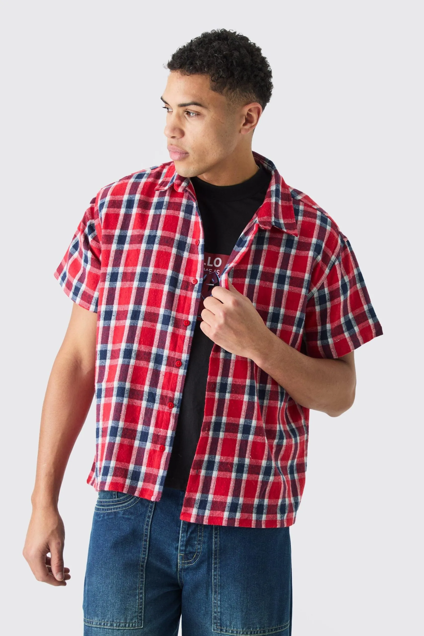 Boxy Short Sleeve Back Vent Check Shirt
