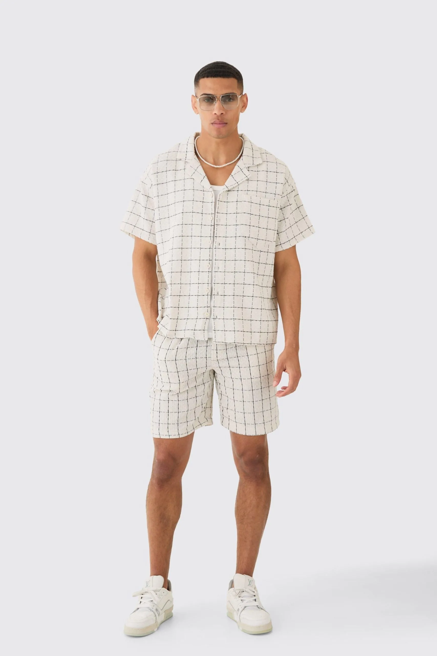Boxy Textured Grid Check Shirt And Short
