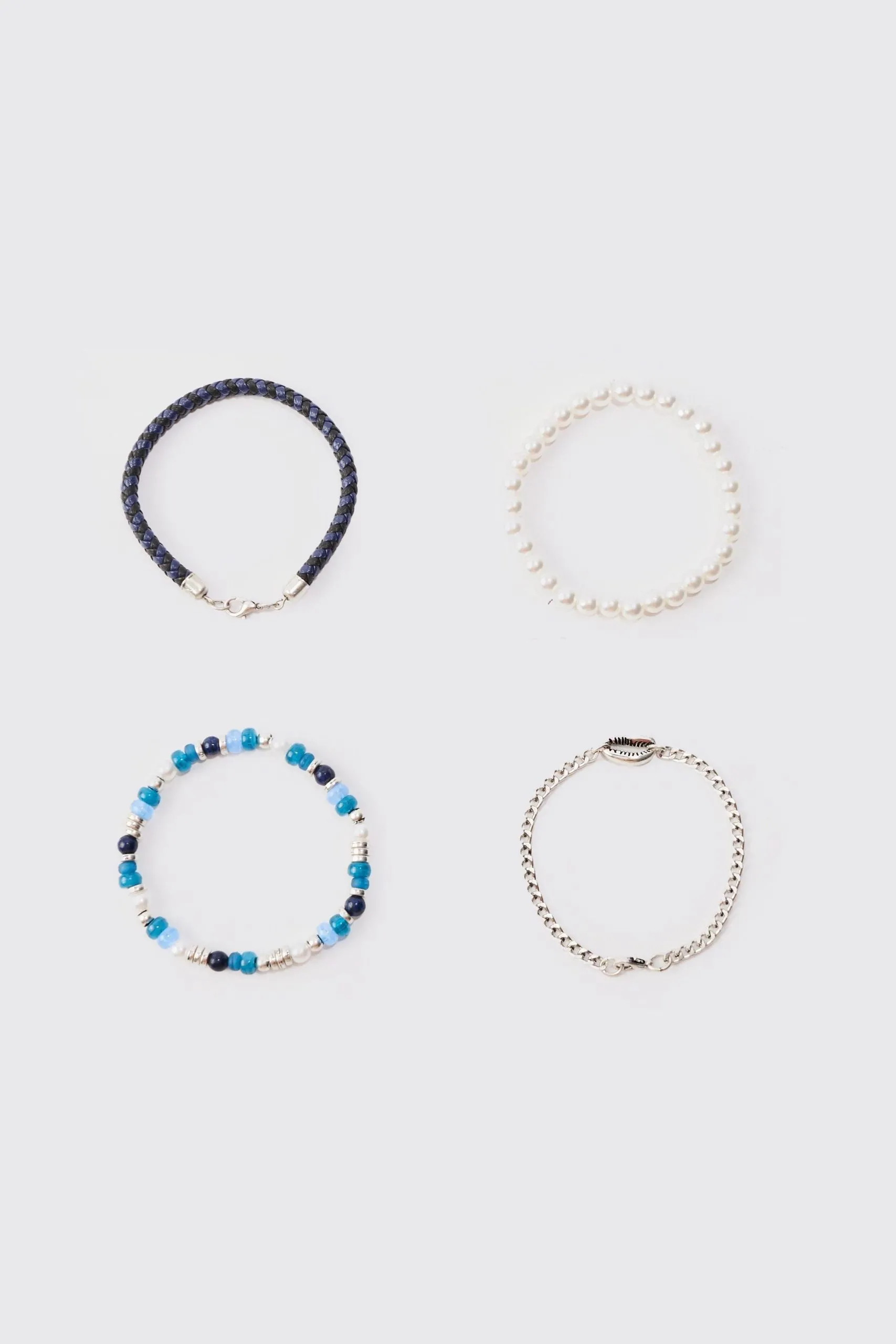 4 Pack Beaded Shell Bracelets In Blue