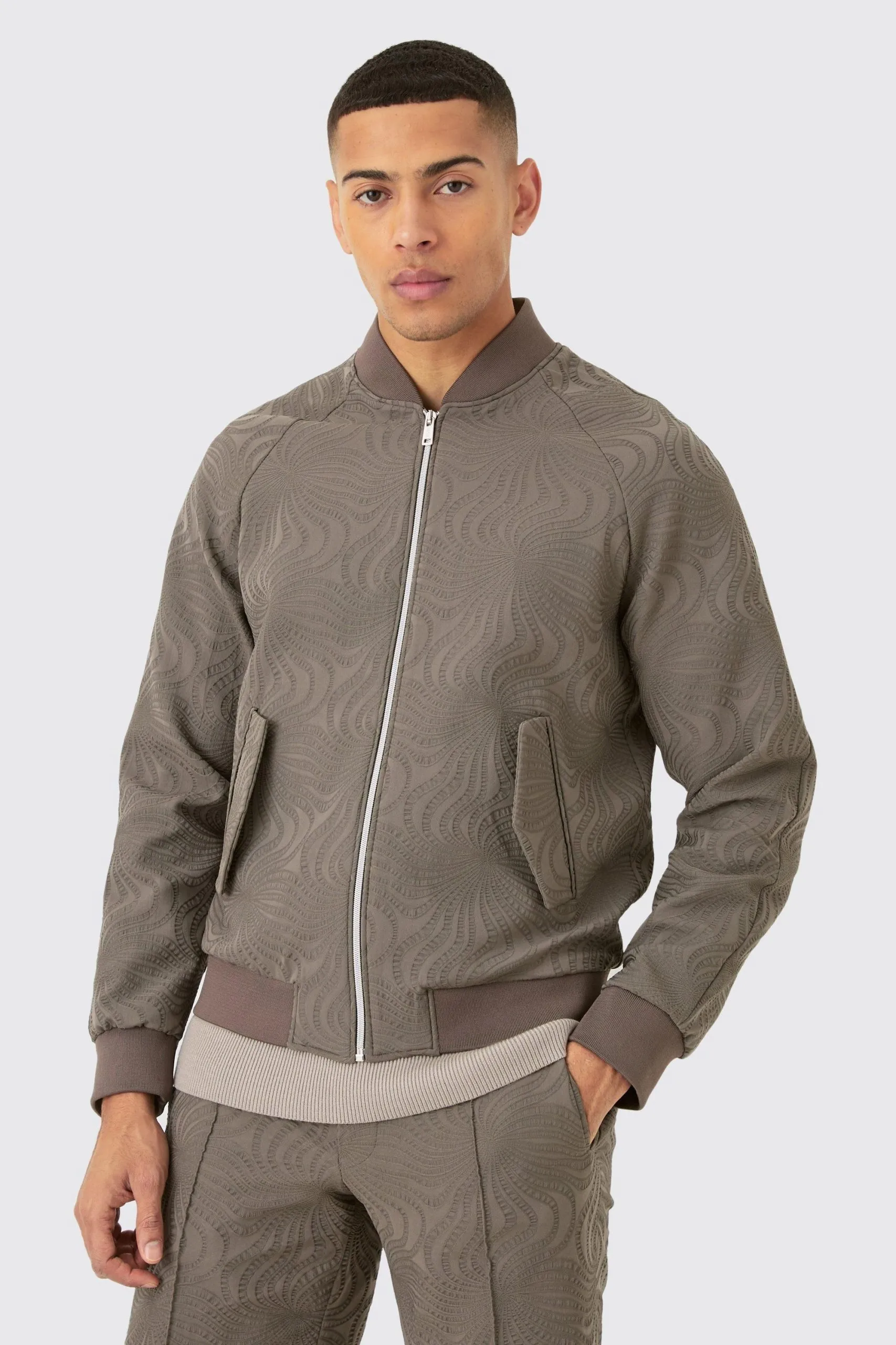 Textured Regular Fit Tailored Bomber Jacket