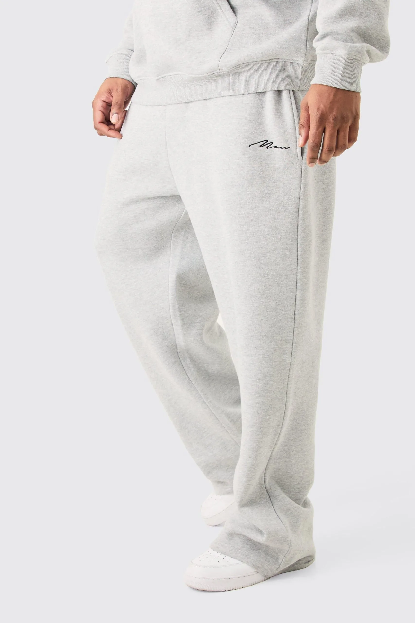 Plus Man Signature Relaxed Fit Joggers In Grey Marl