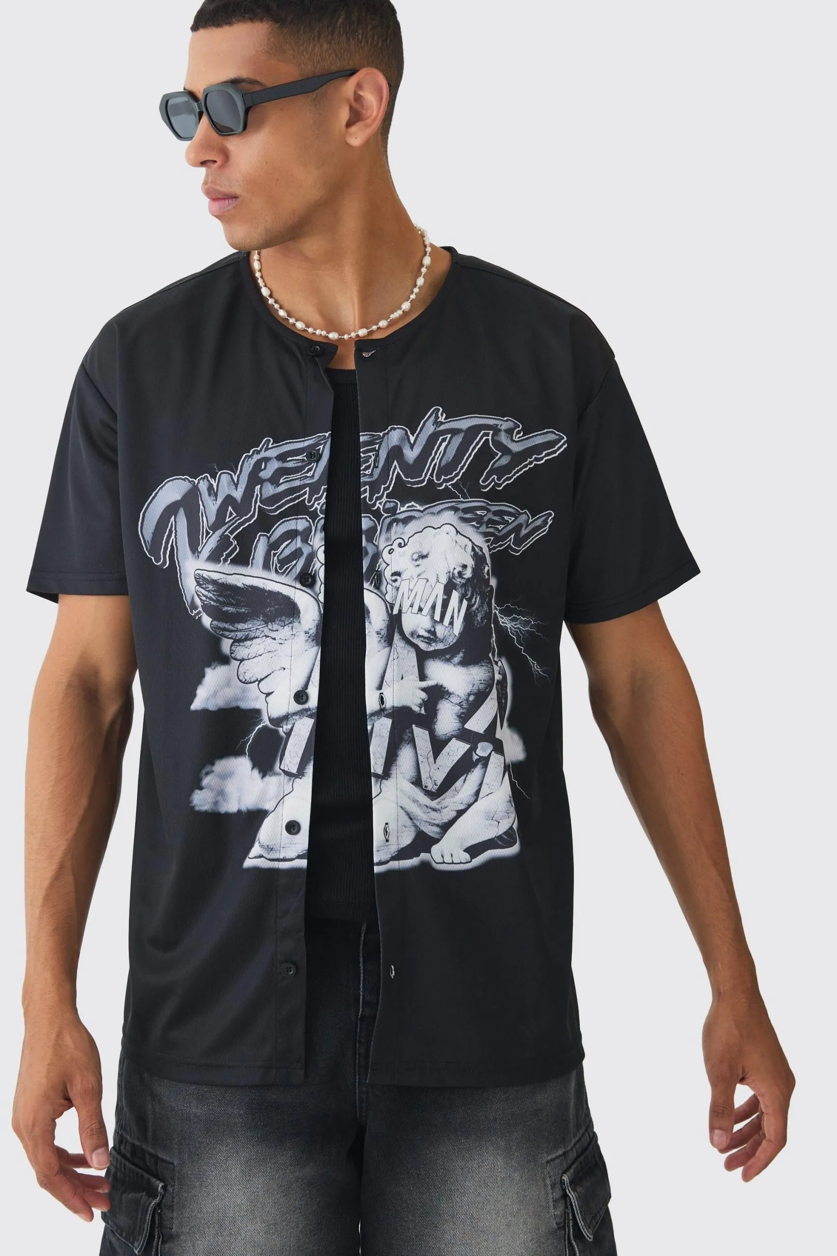 Collarless Mesh Twenty Shirt