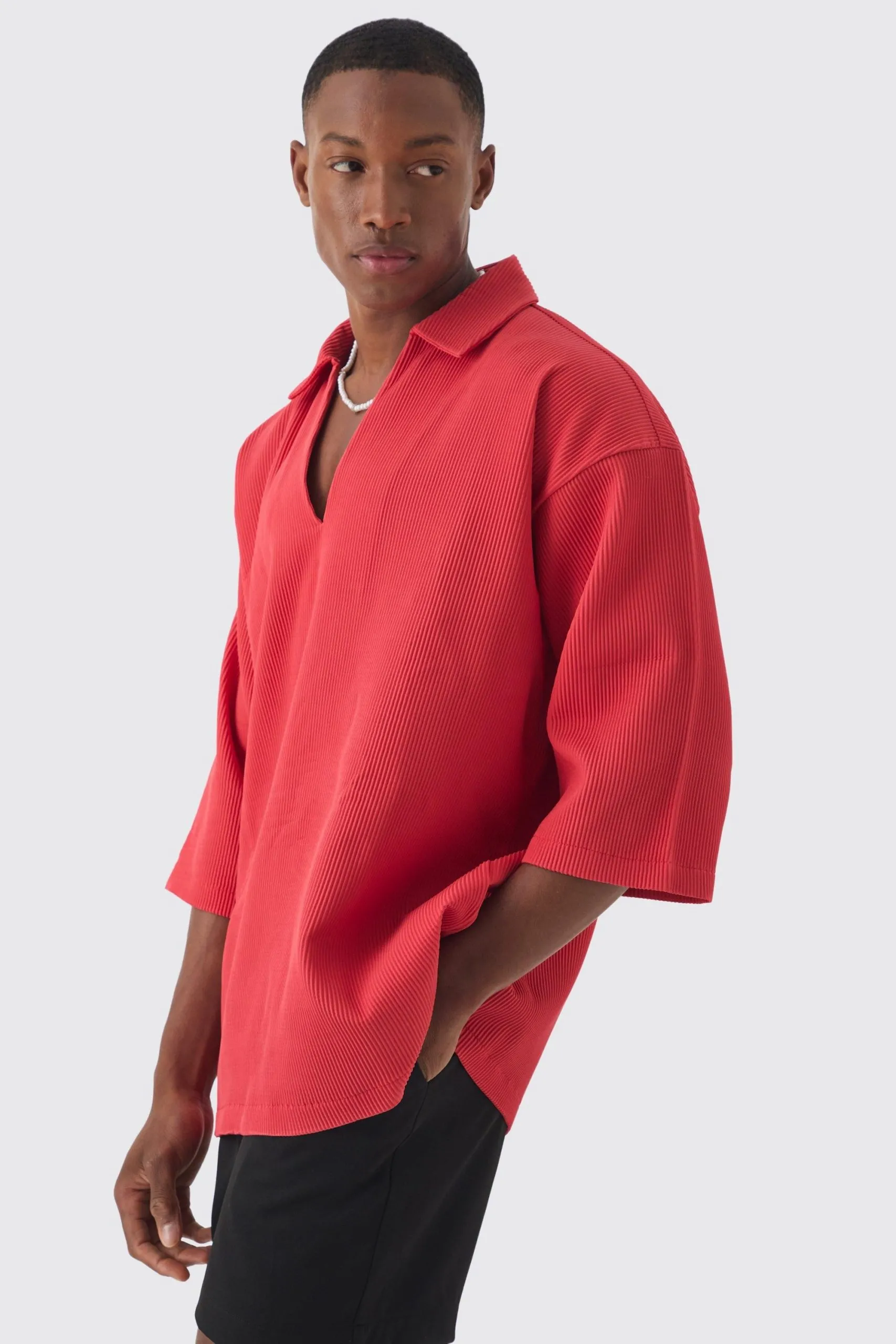 Pleated Oversized V Neck Shirt