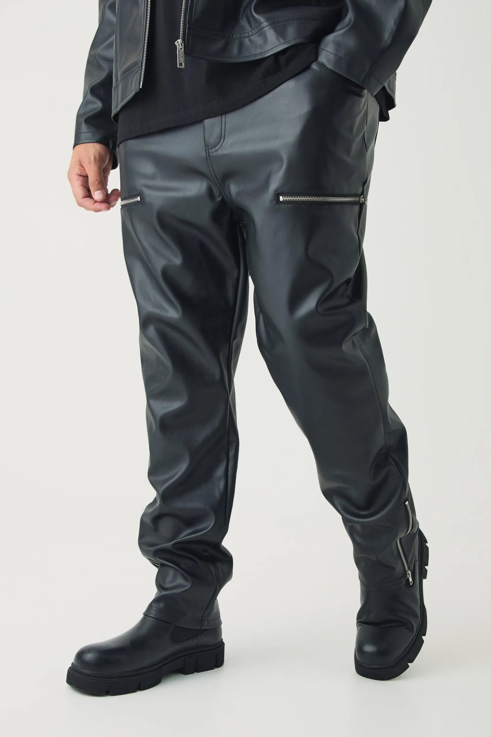 Plus Skinny Fit Zip Detail PU Trousers