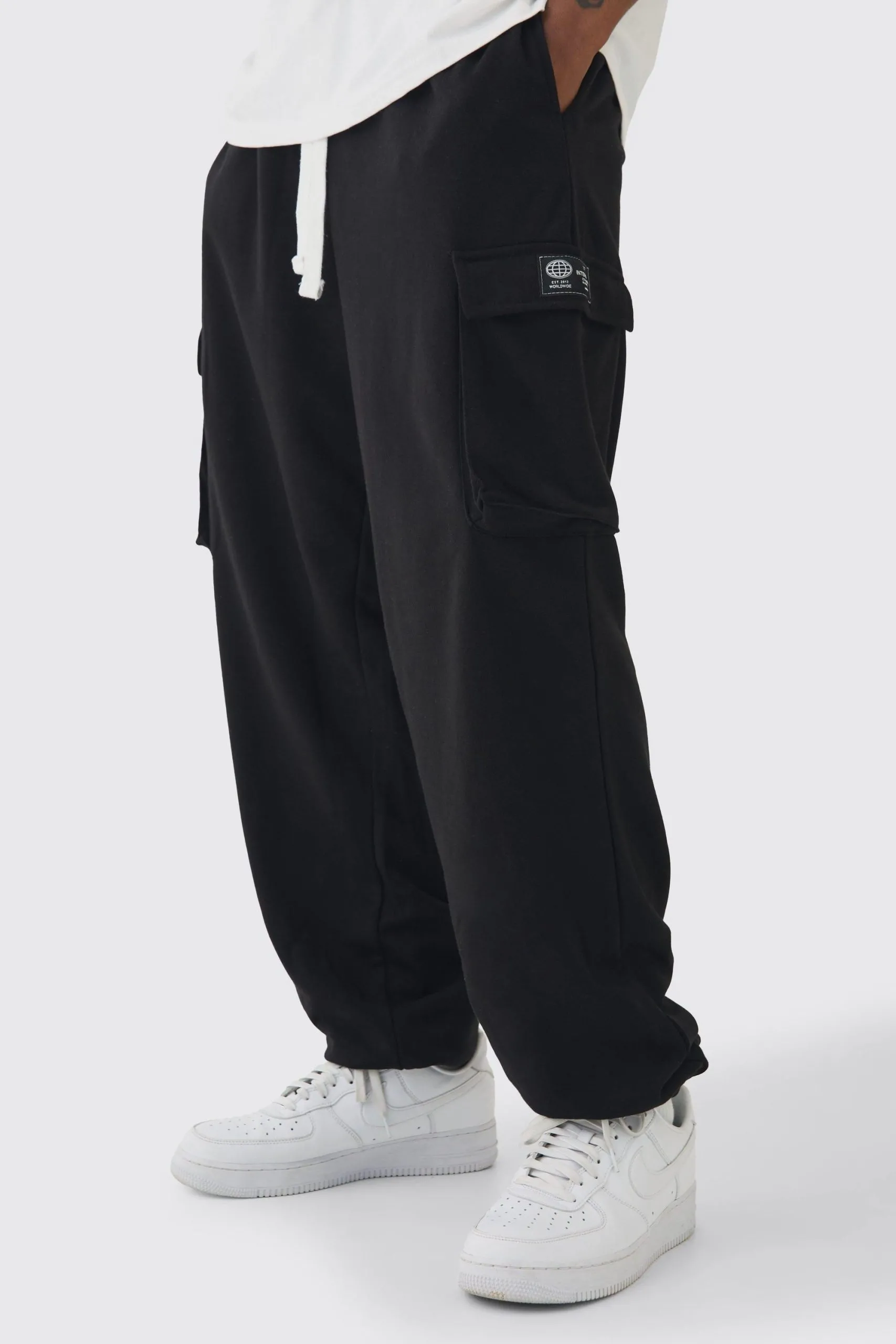 Tall Woven Tab Oversized Fit Cargo Joggers