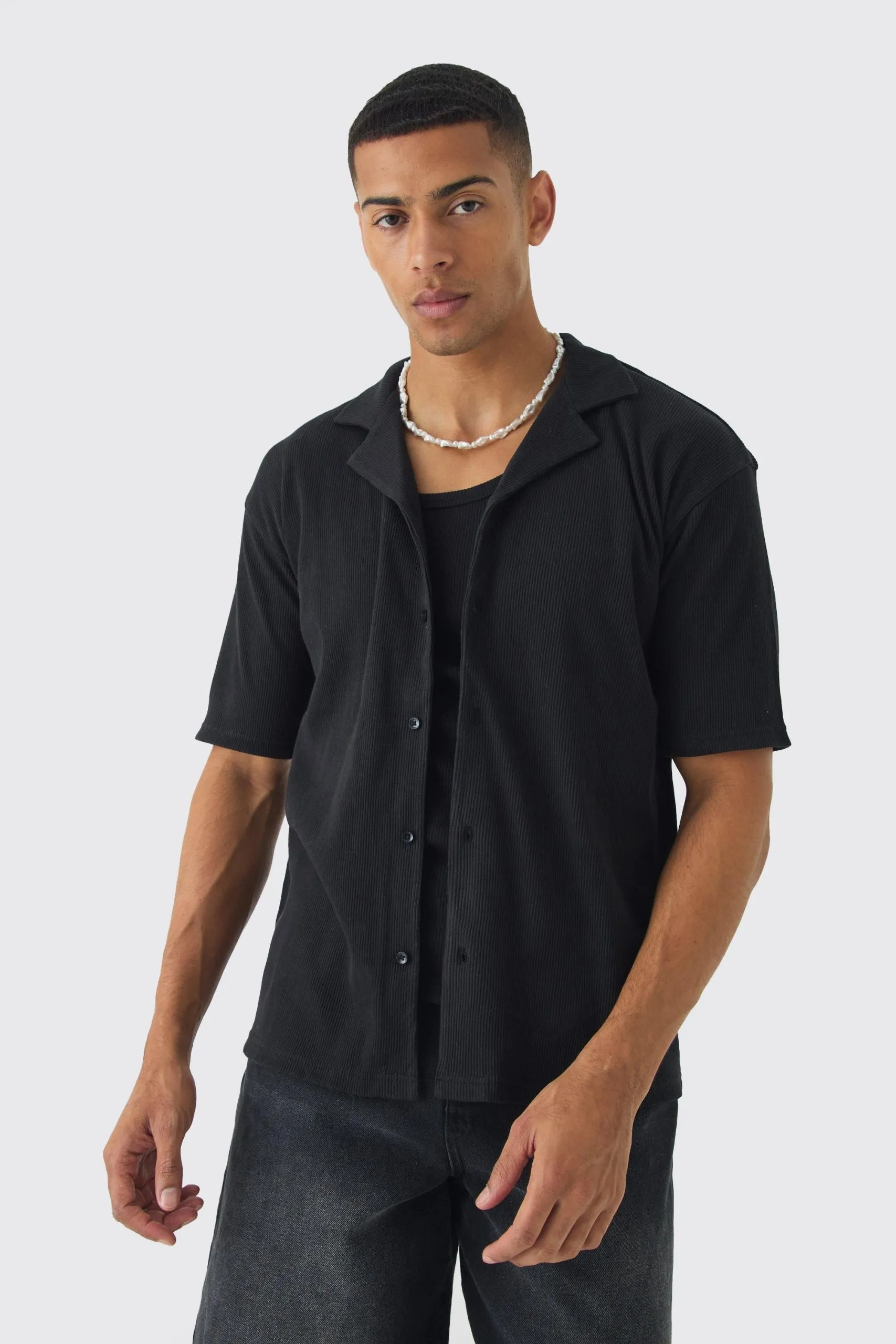 Heavyweight Oversized Revere Ribbed Jersey Shirt