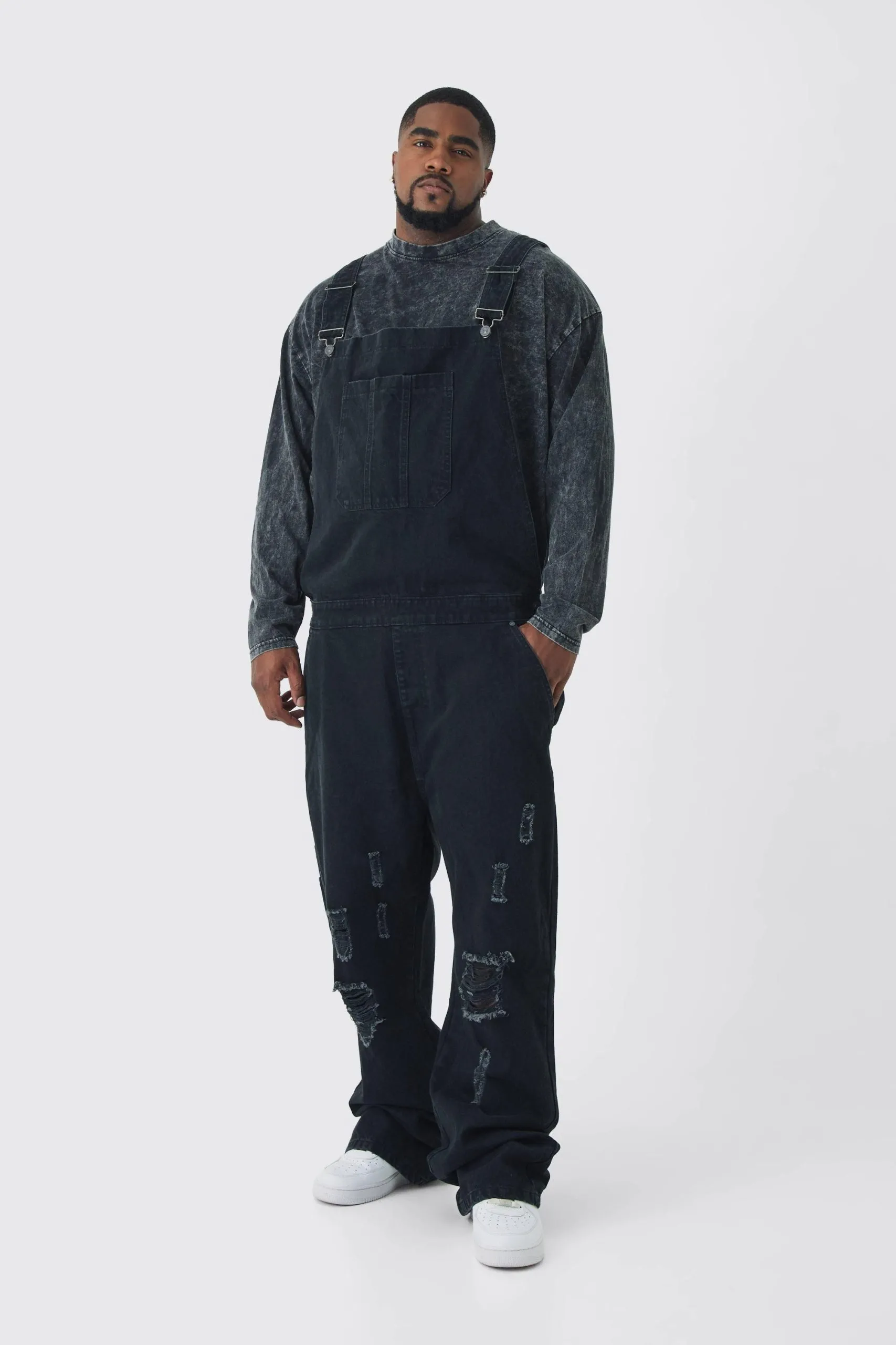 Plus Straight Leg Distressed Dungarees