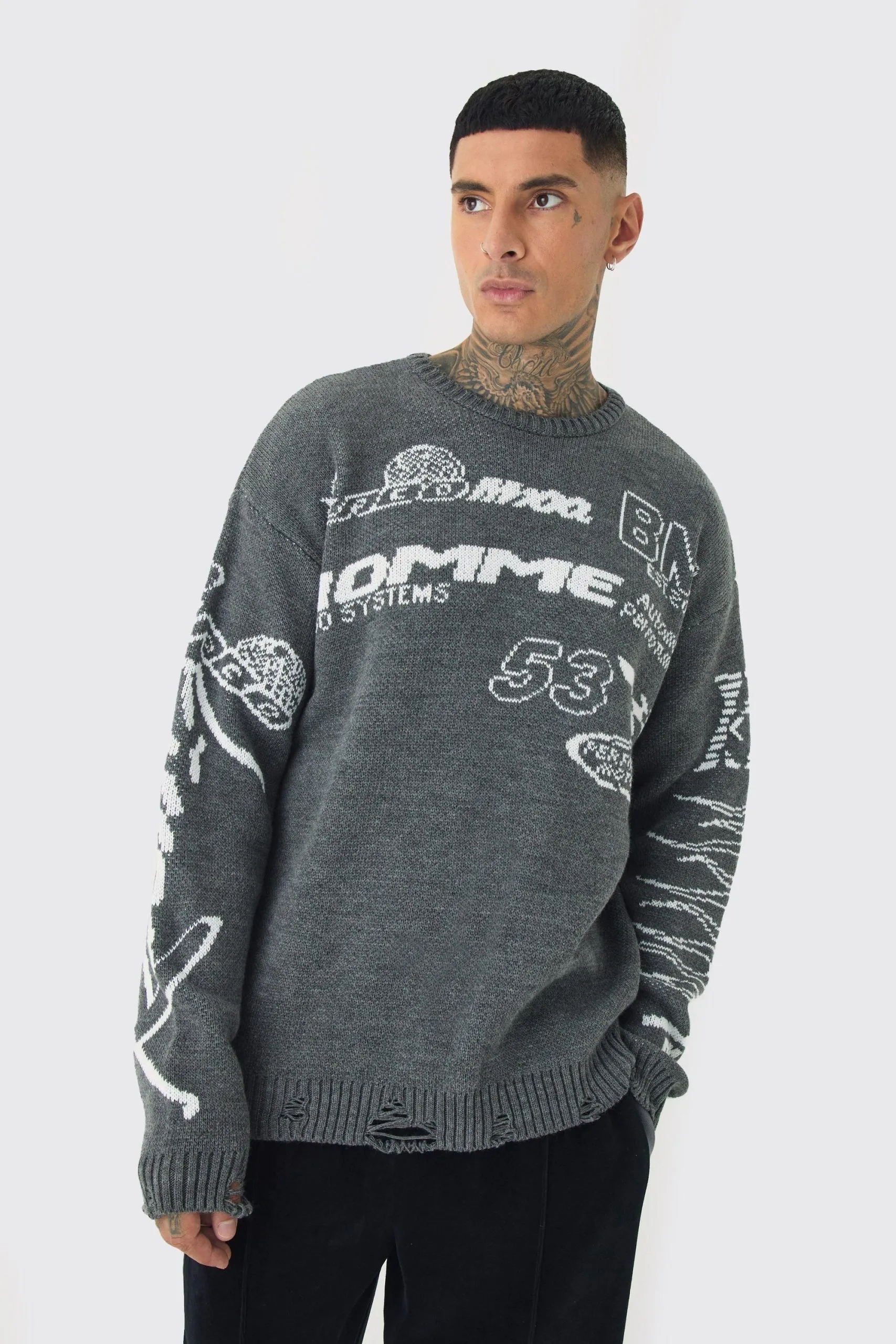Tall Distressed Moto Crew Neck Jumper