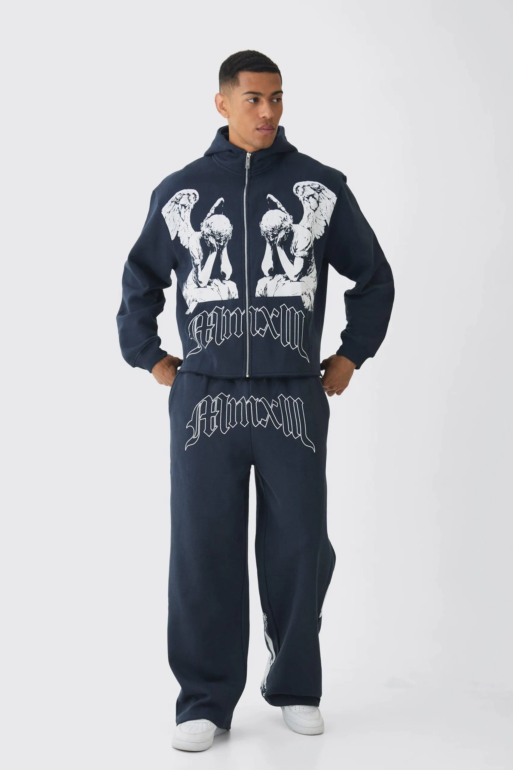 Oversized Boxy Zip Through Renaissance Graphic Hooded Tracksuit