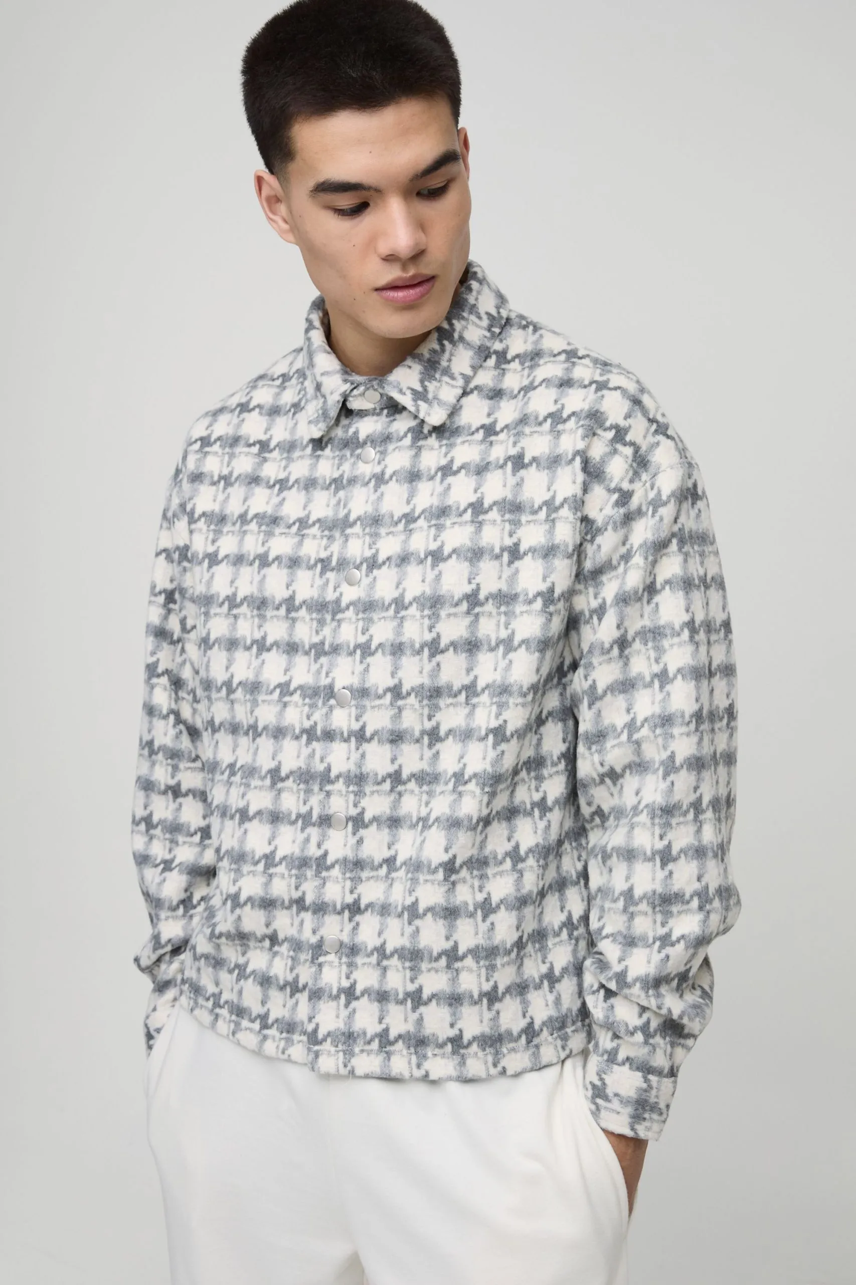 Heavyweight Oversized Boxy Brushed Houndstooth Overshirt