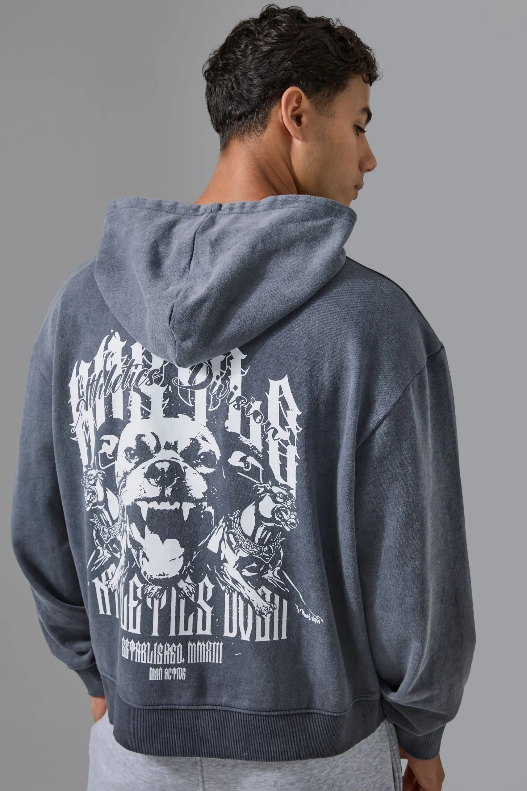 Man Active Washed Graphic Boxy Hoodie